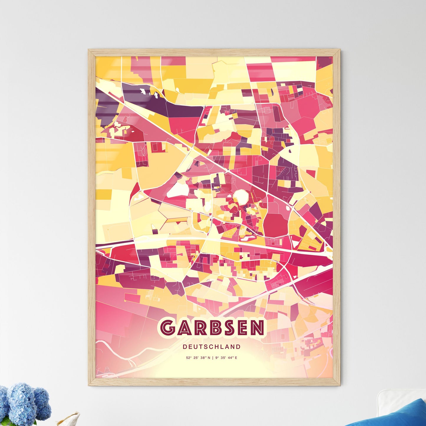 Colorful GARBSEN GERMANY Fine Art Map Hot Red