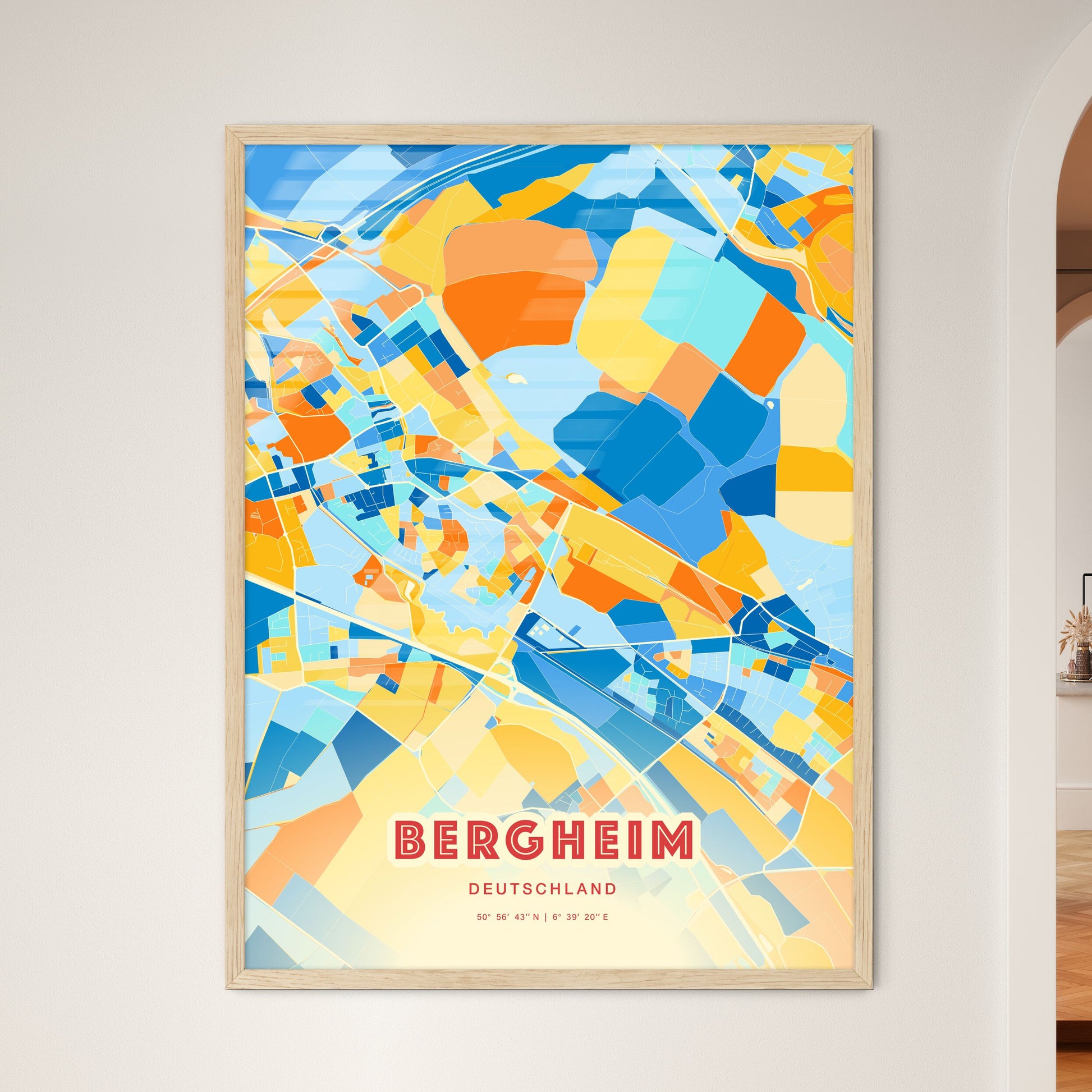 Colorful BERGHEIM GERMANY Fine Art Map Blue Orange