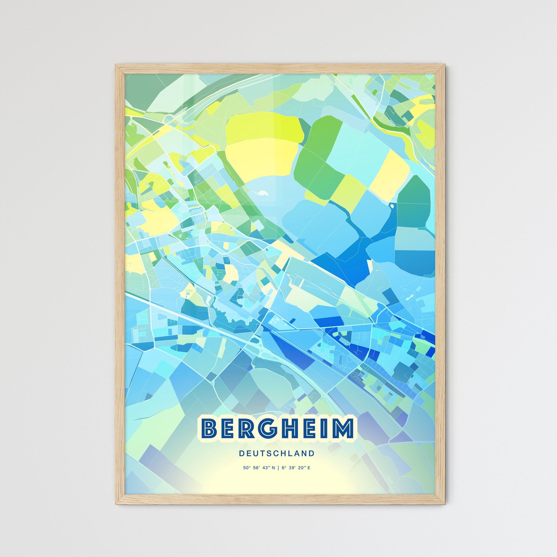 Colorful BERGHEIM GERMANY Fine Art Map Cool Blue