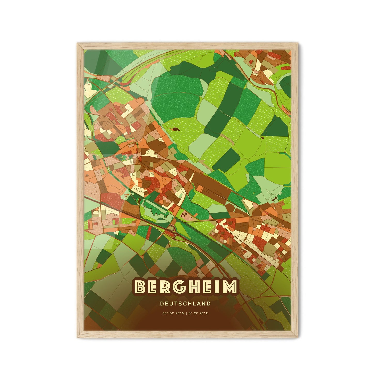 Colorful BERGHEIM GERMANY Fine Art Map Farmhouse