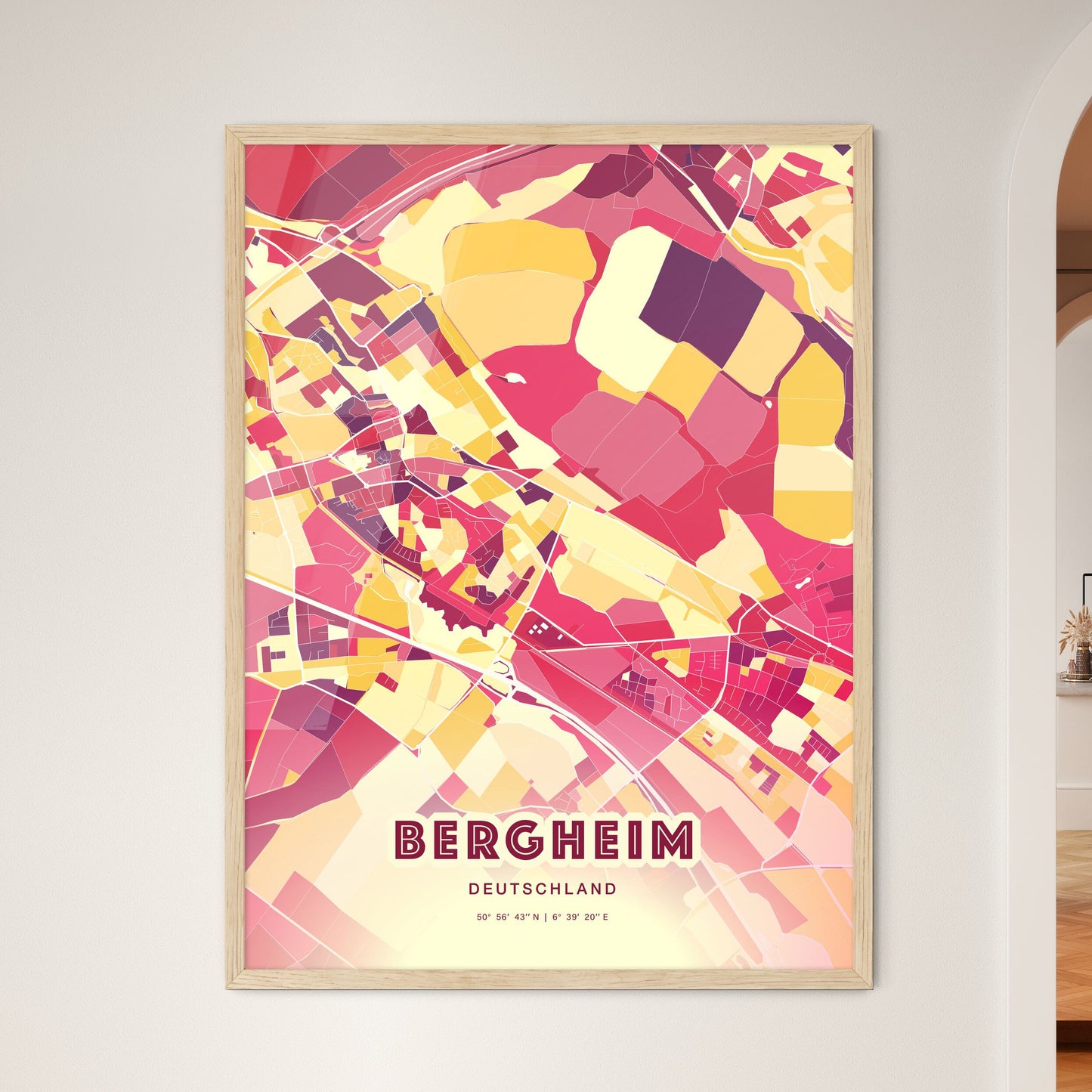 Colorful BERGHEIM GERMANY Fine Art Map Hot Red