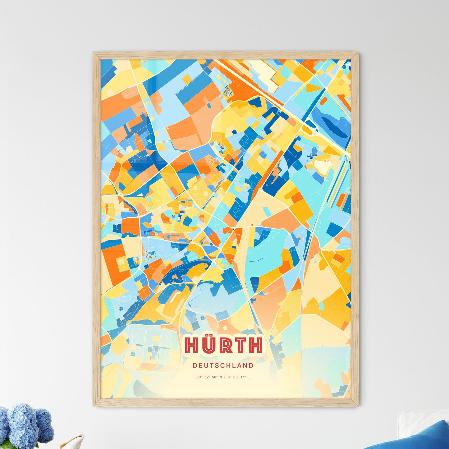 Colorful HURTH GERMANY Fine Art Map Blue Orange