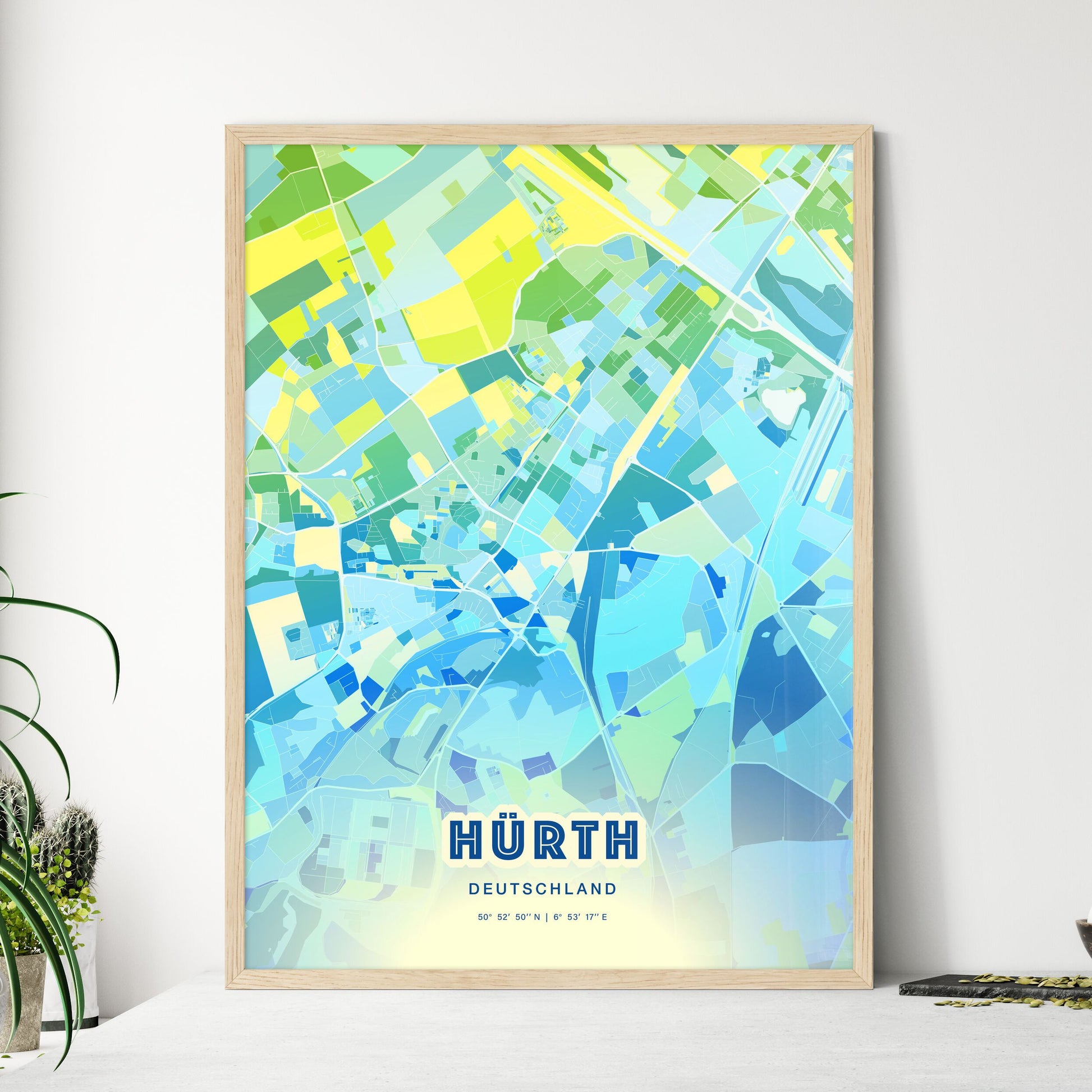 Colorful HURTH GERMANY Fine Art Map Cool Blue