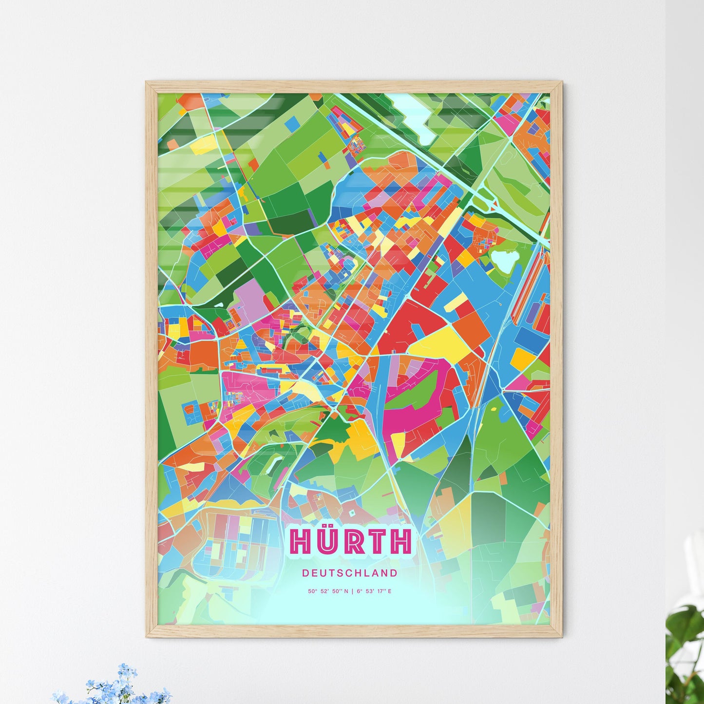 Colorful HURTH GERMANY Fine Art Map Crazy Colors