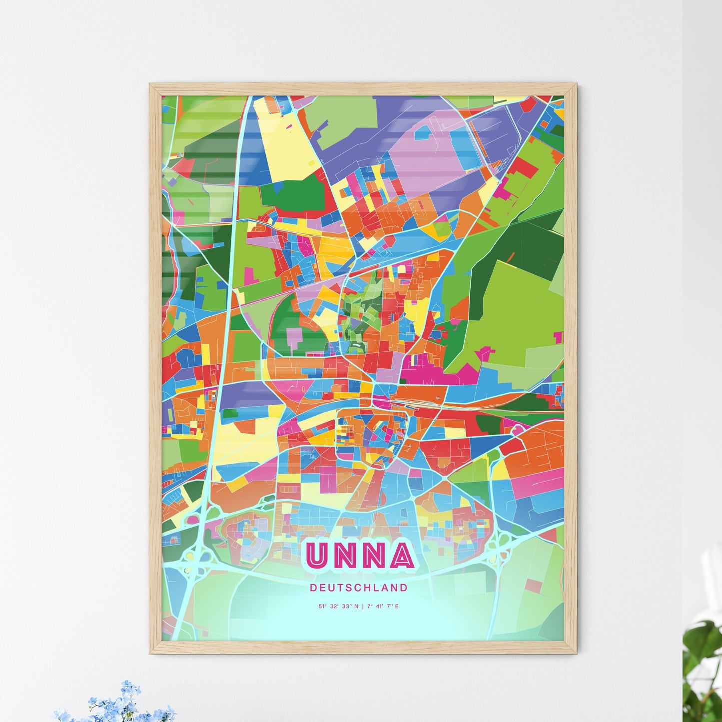 Colorful UNNA GERMANY Fine Art Map Crazy Colors