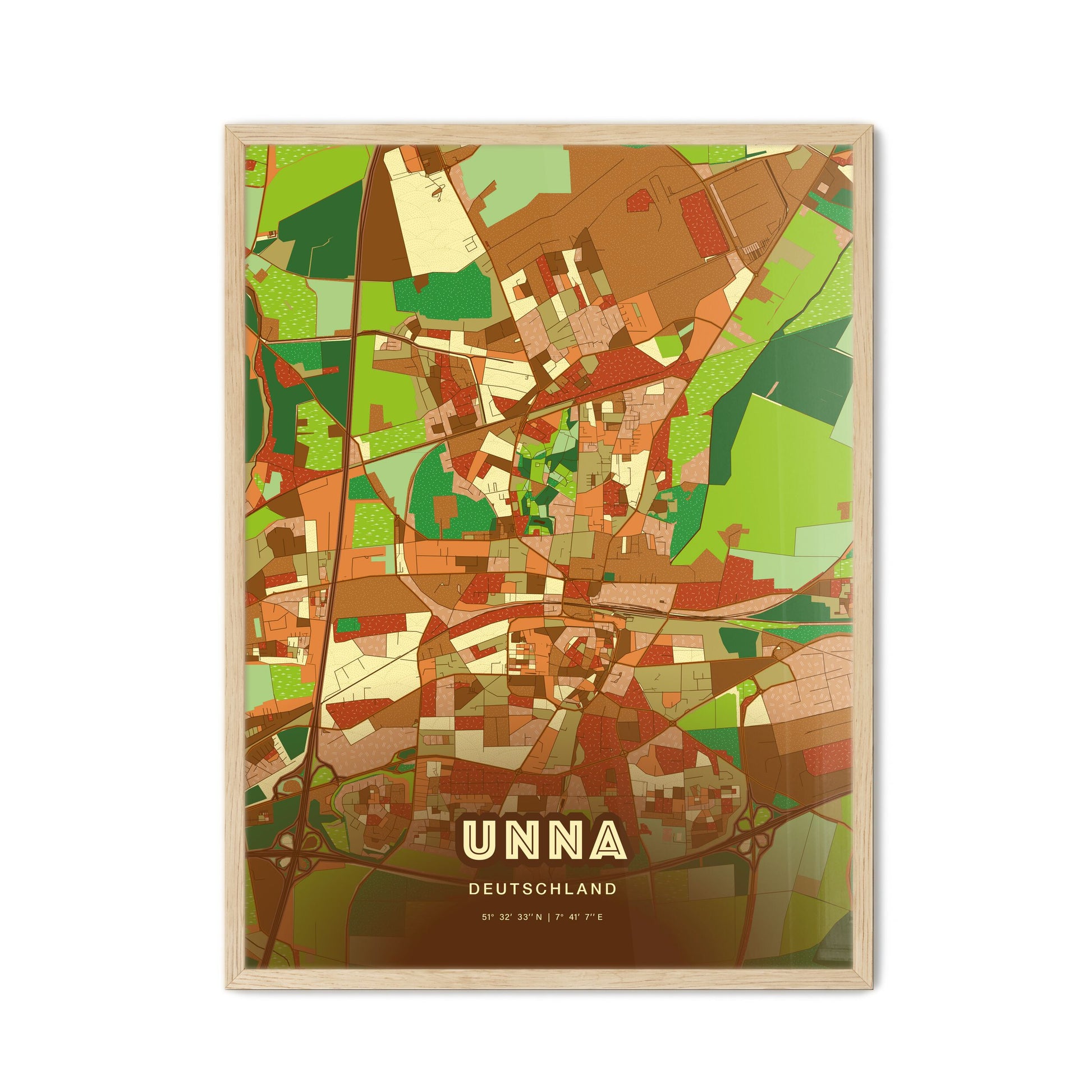 Colorful UNNA GERMANY Fine Art Map Farmhouse