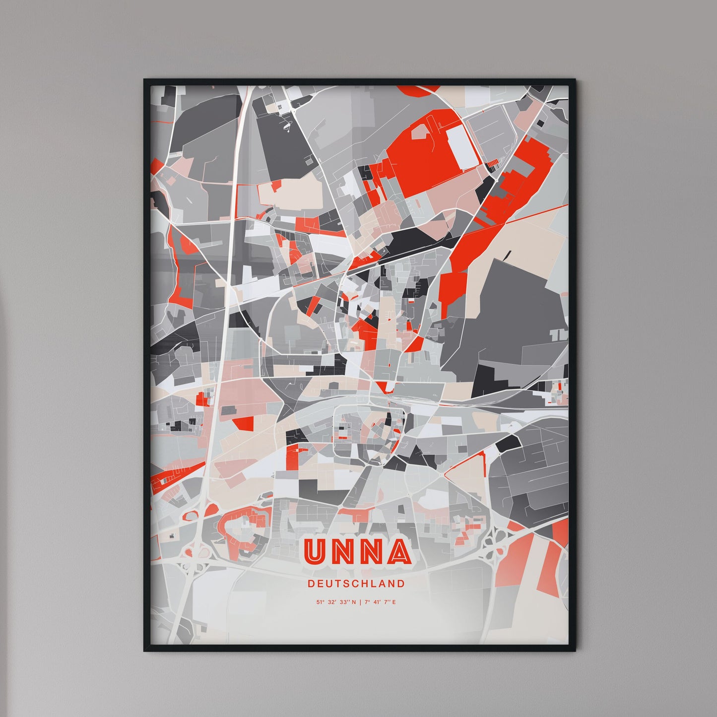 Colorful UNNA GERMANY Fine Art Map Modern