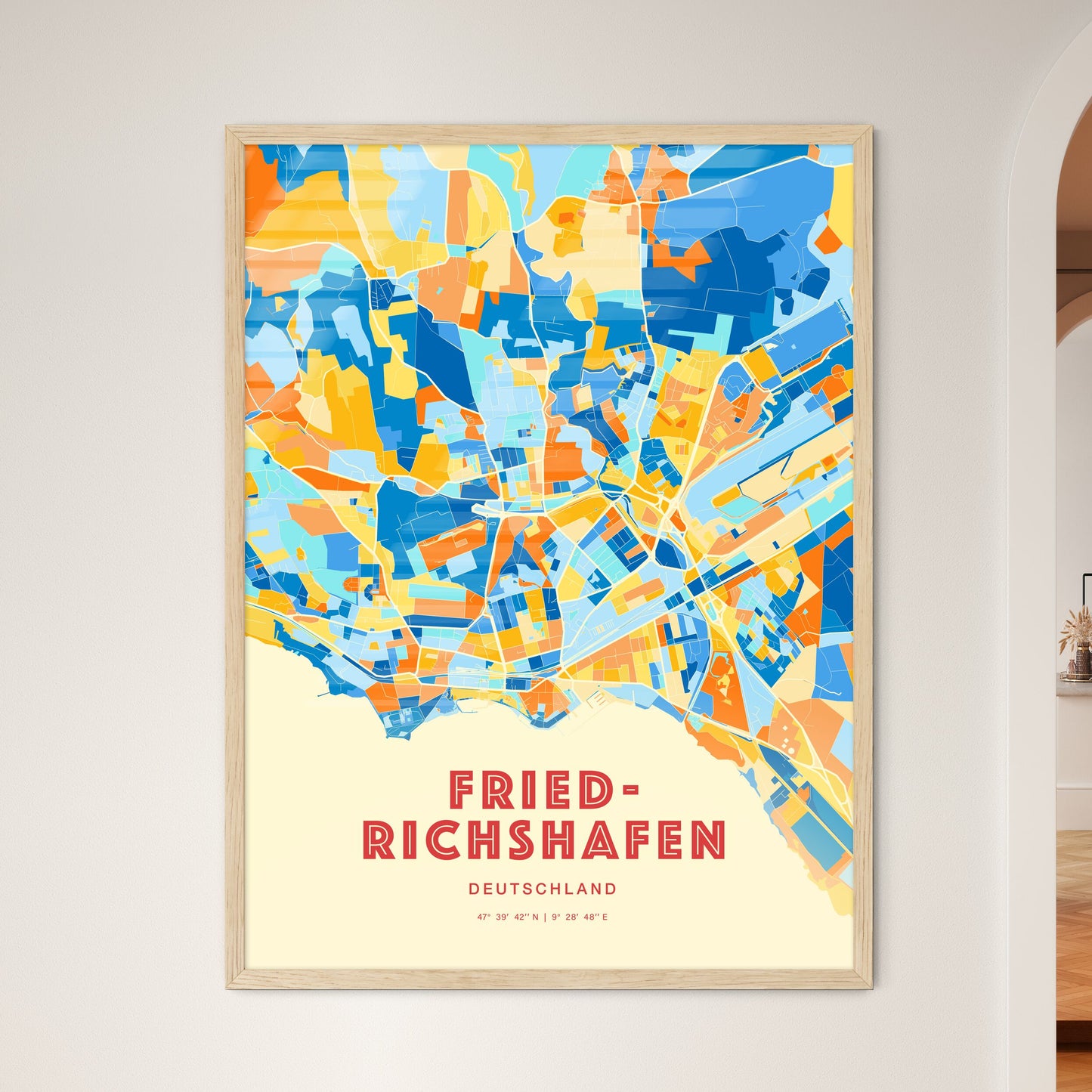 Colorful FRIEDRICHSHAFEN GERMANY Fine Art Map Blue Orange