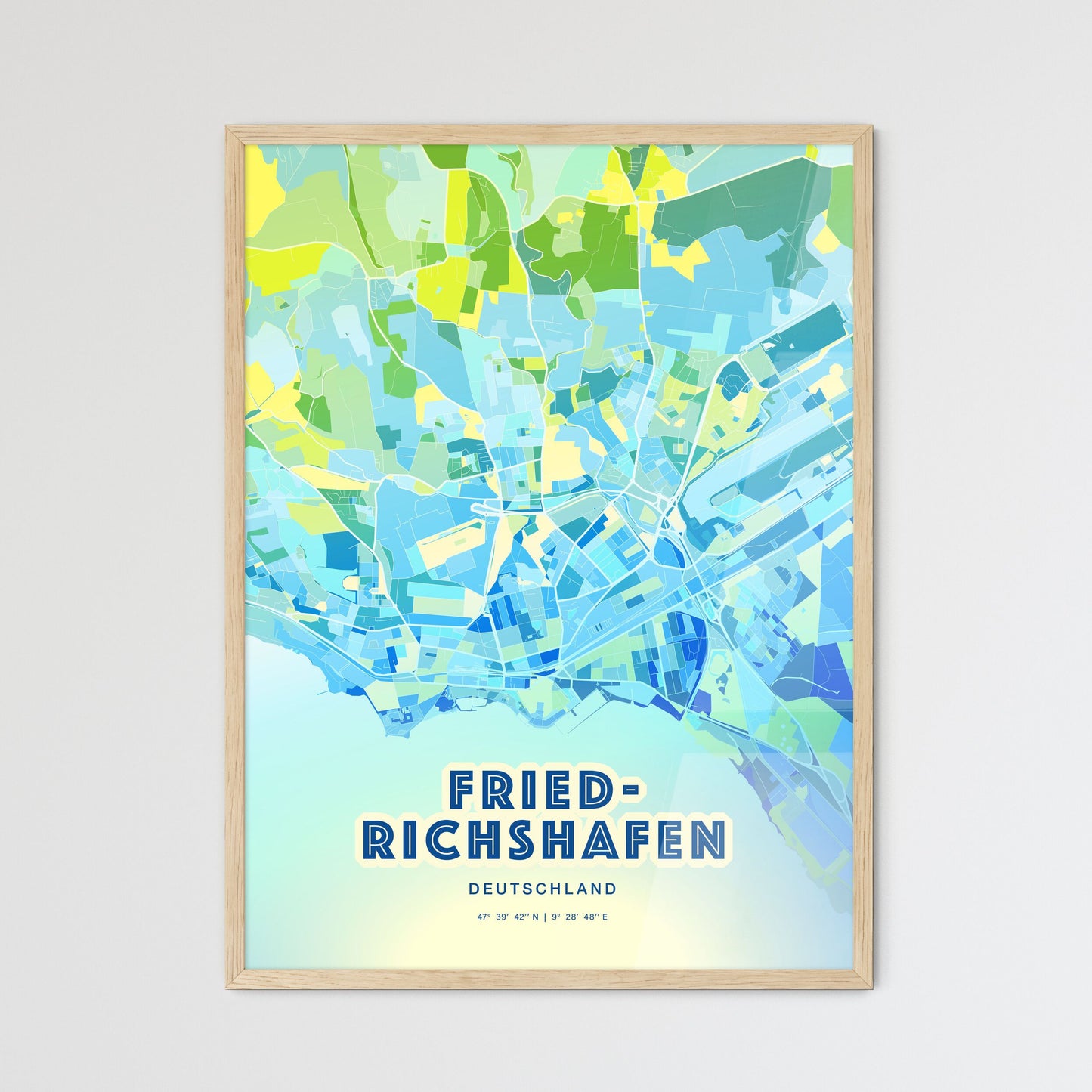 Colorful FRIEDRICHSHAFEN GERMANY Fine Art Map Cool Blue