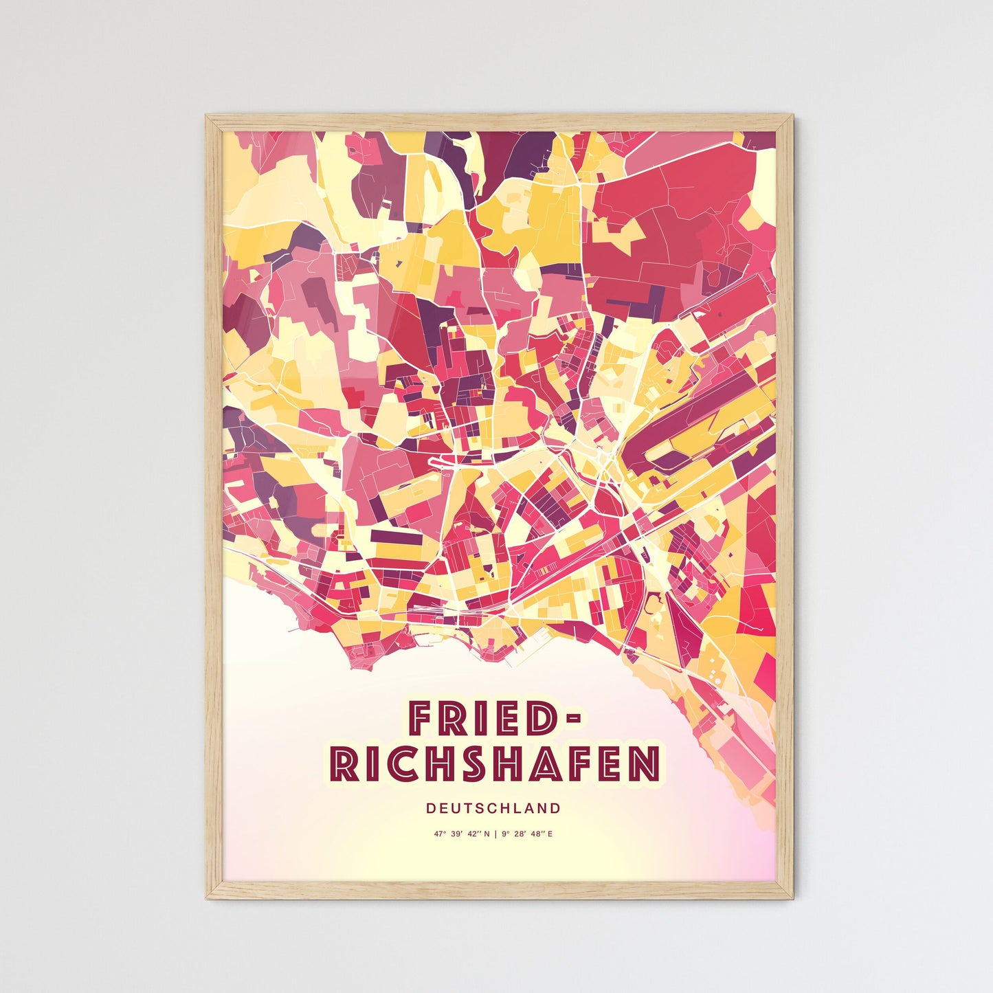 Colorful FRIEDRICHSHAFEN GERMANY Fine Art Map Hot Red