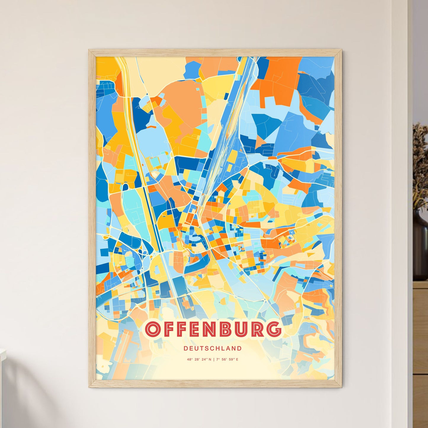 Colorful OFFENBURG GERMANY Fine Art Map Blue Orange