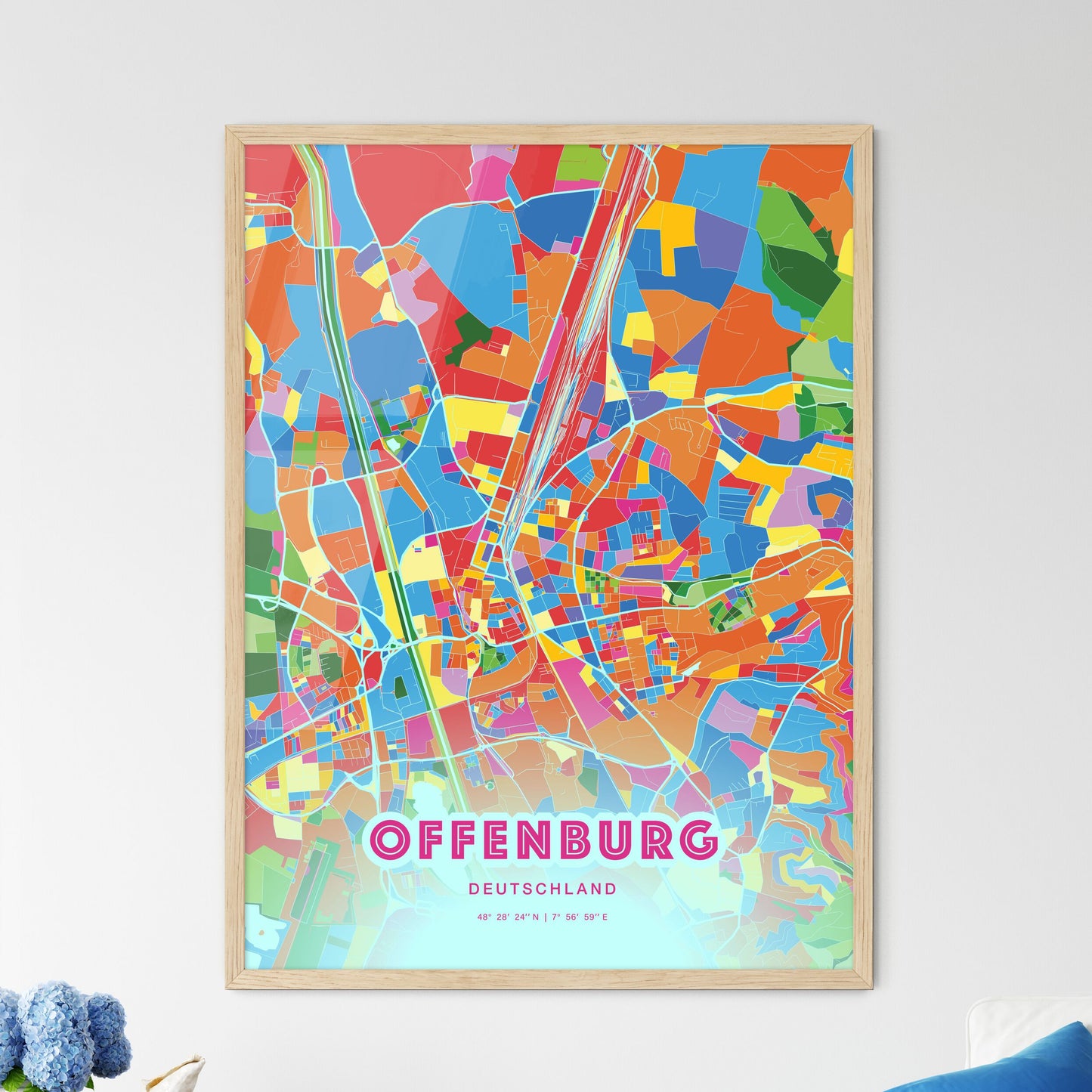 Colorful OFFENBURG GERMANY Fine Art Map Crazy Colors