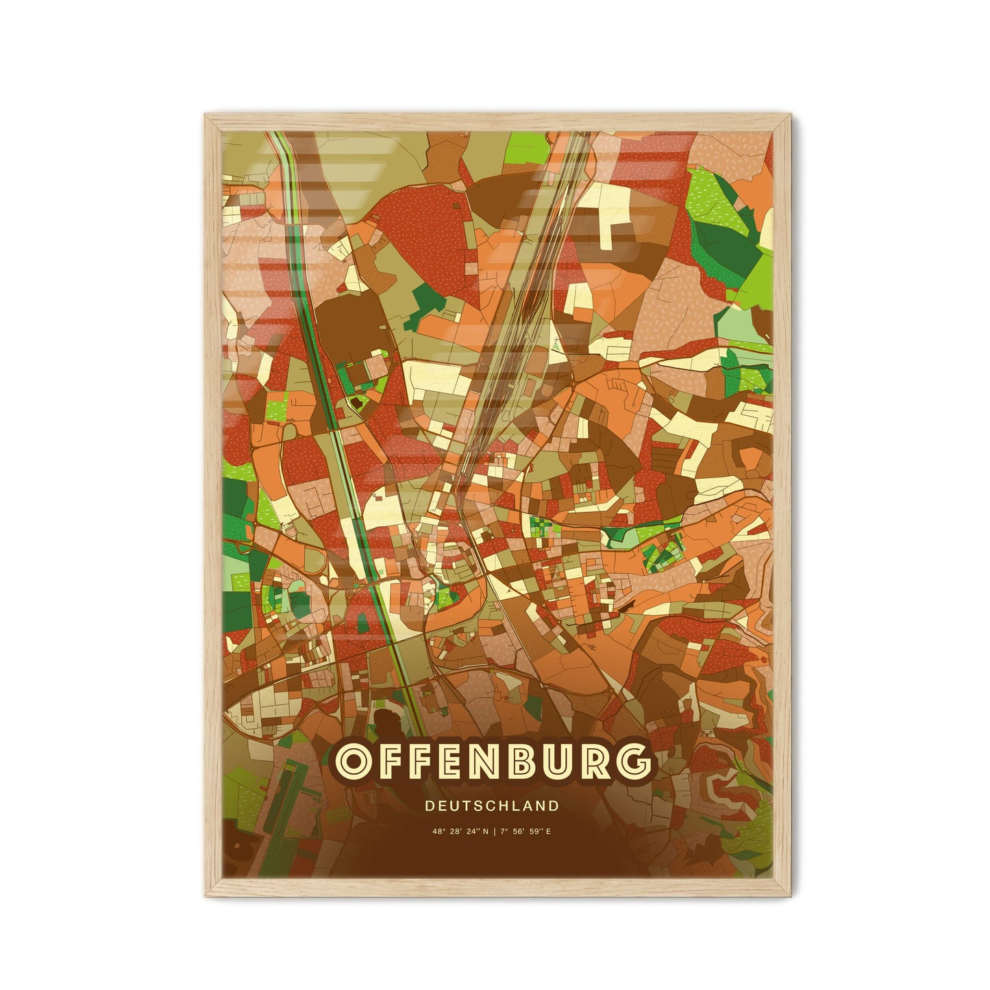 Colorful OFFENBURG GERMANY Fine Art Map Farmhouse