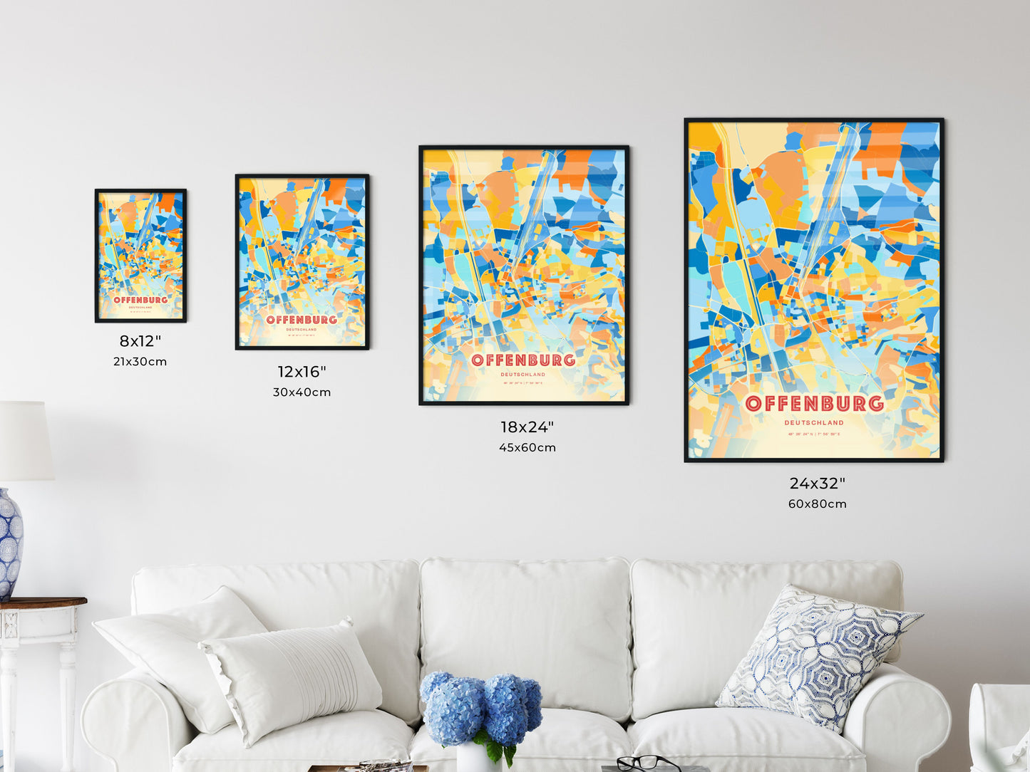 Colorful OFFENBURG GERMANY Fine Art Map Blue Orange