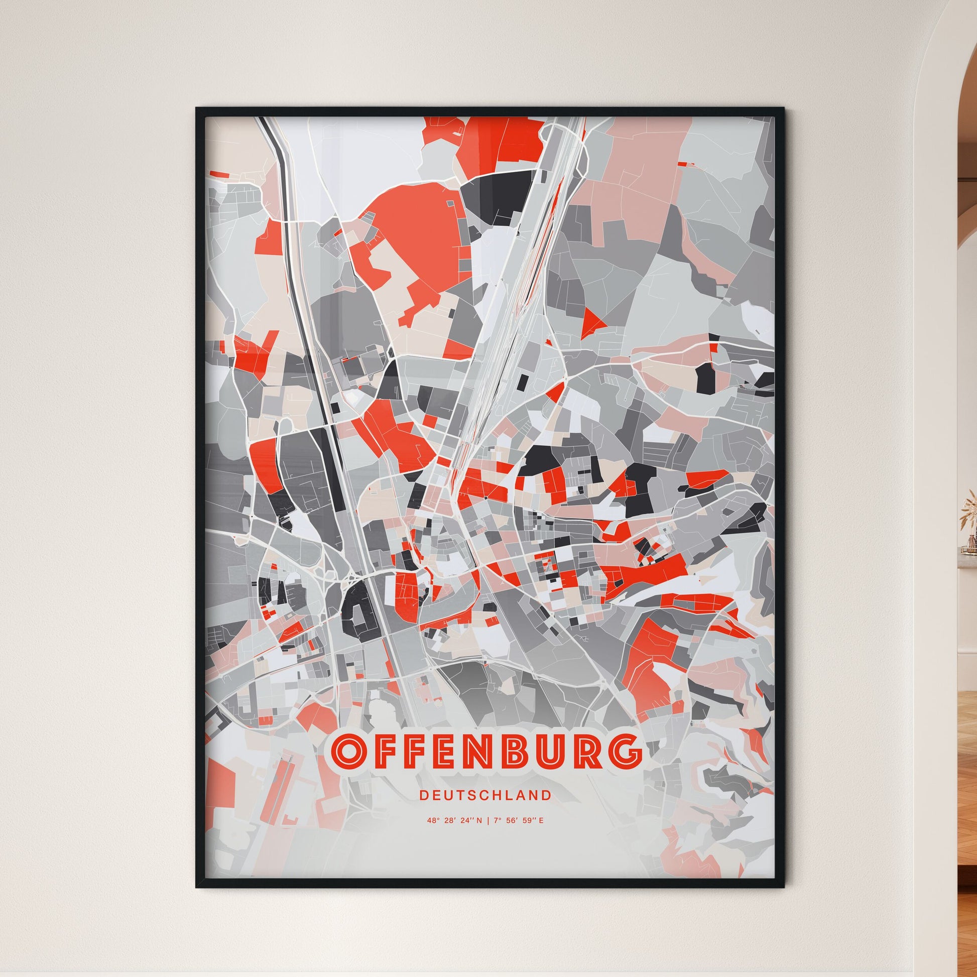 Colorful OFFENBURG GERMANY Fine Art Map Modern