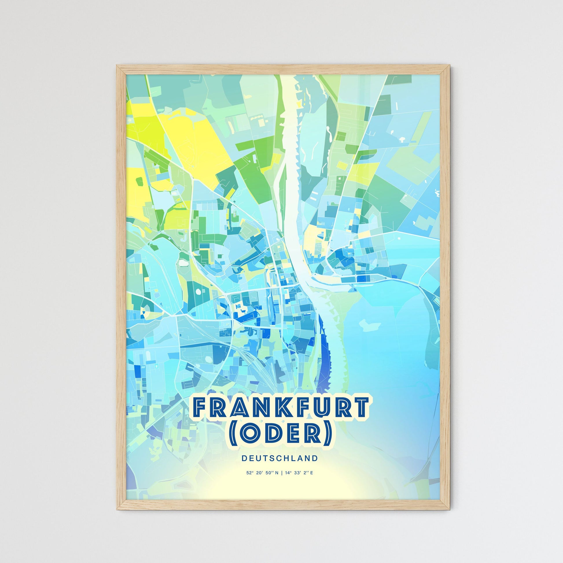 Colorful FRANKFURT (ODER) GERMANY Fine Art Map Cool Blue