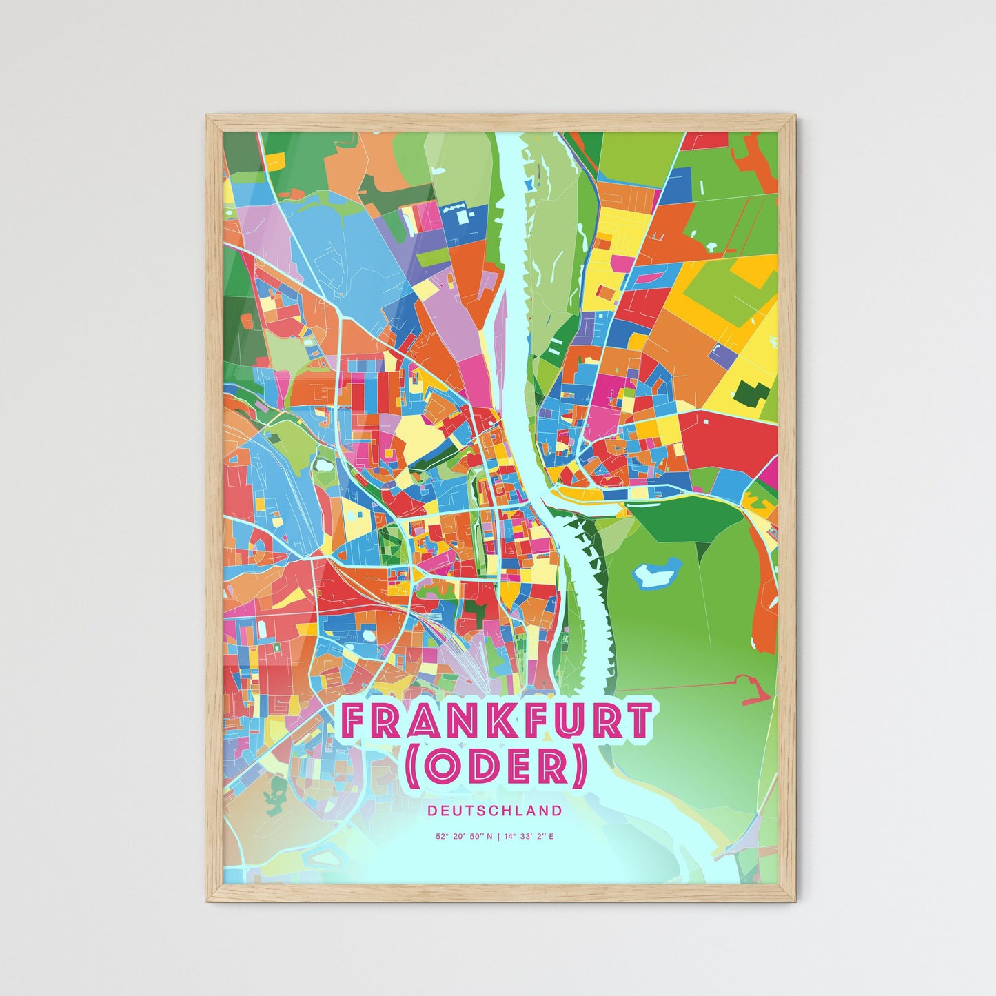 Colorful FRANKFURT (ODER) GERMANY Fine Art Map Crazy Colors