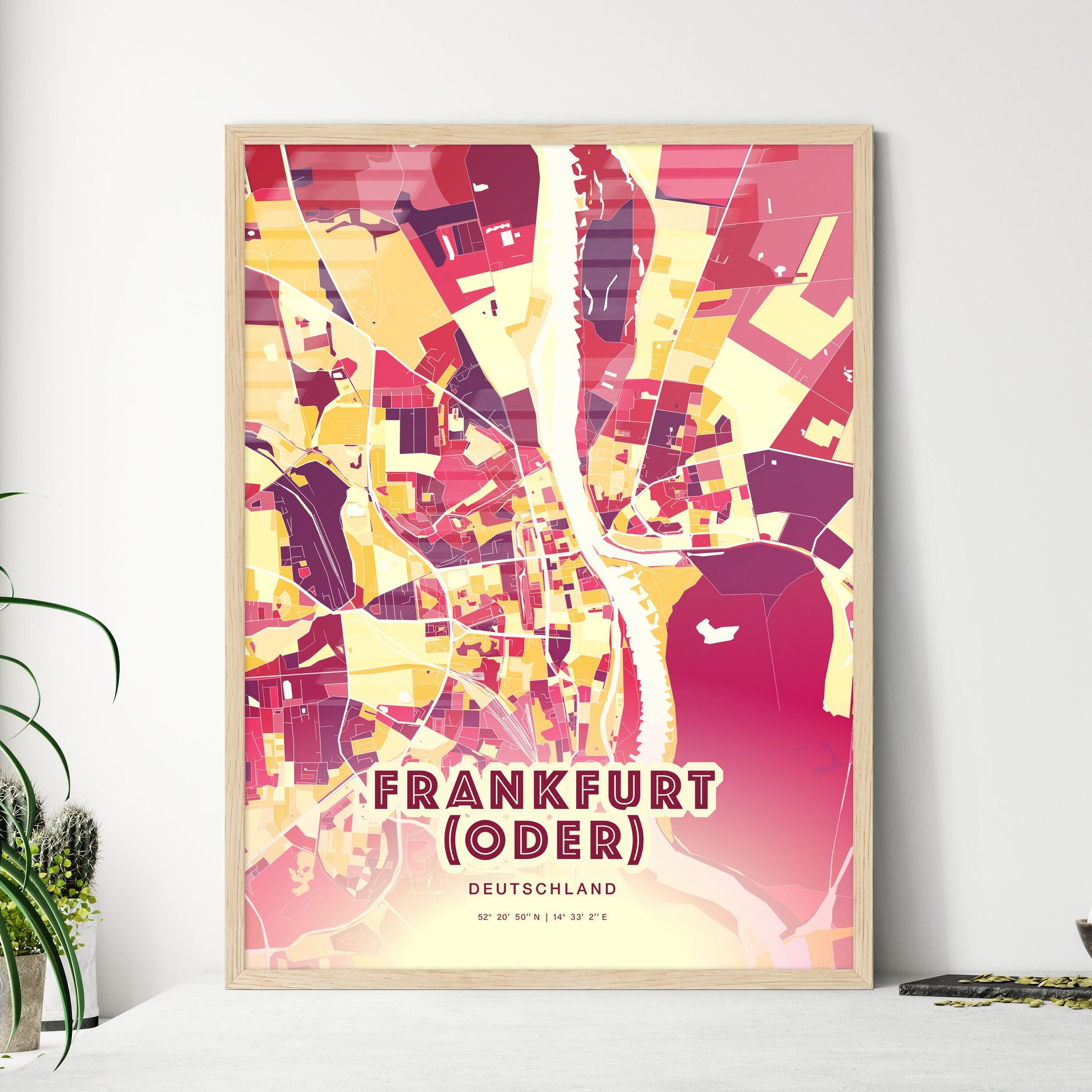 Colorful FRANKFURT (ODER) GERMANY Fine Art Map Hot Red