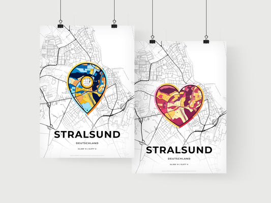 STRALSUND GERMANY minimal art map with a colorful icon. Where it all began, Couple map gift.
