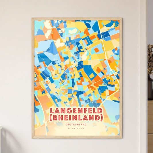 Colorful LANGENFELD (RHEINLAND) GERMANY Fine Art Map Blue Orange