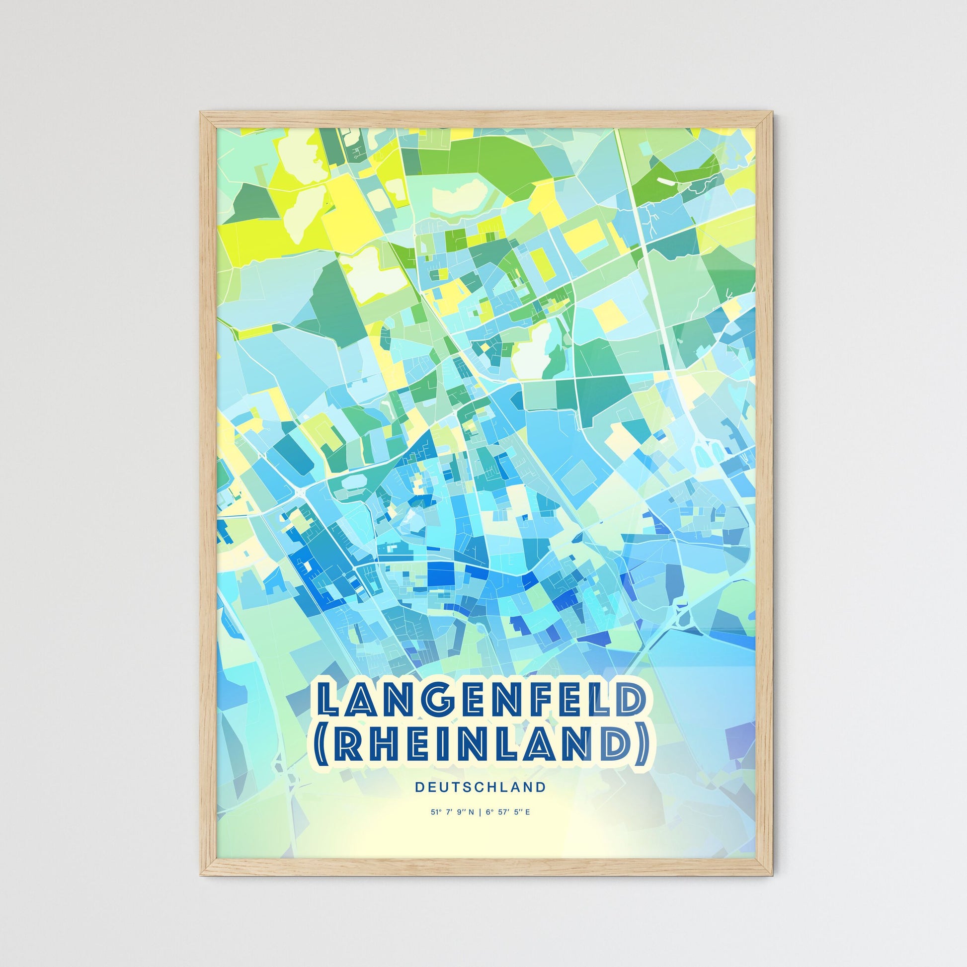 Colorful LANGENFELD (RHEINLAND) GERMANY Fine Art Map Cool Blue