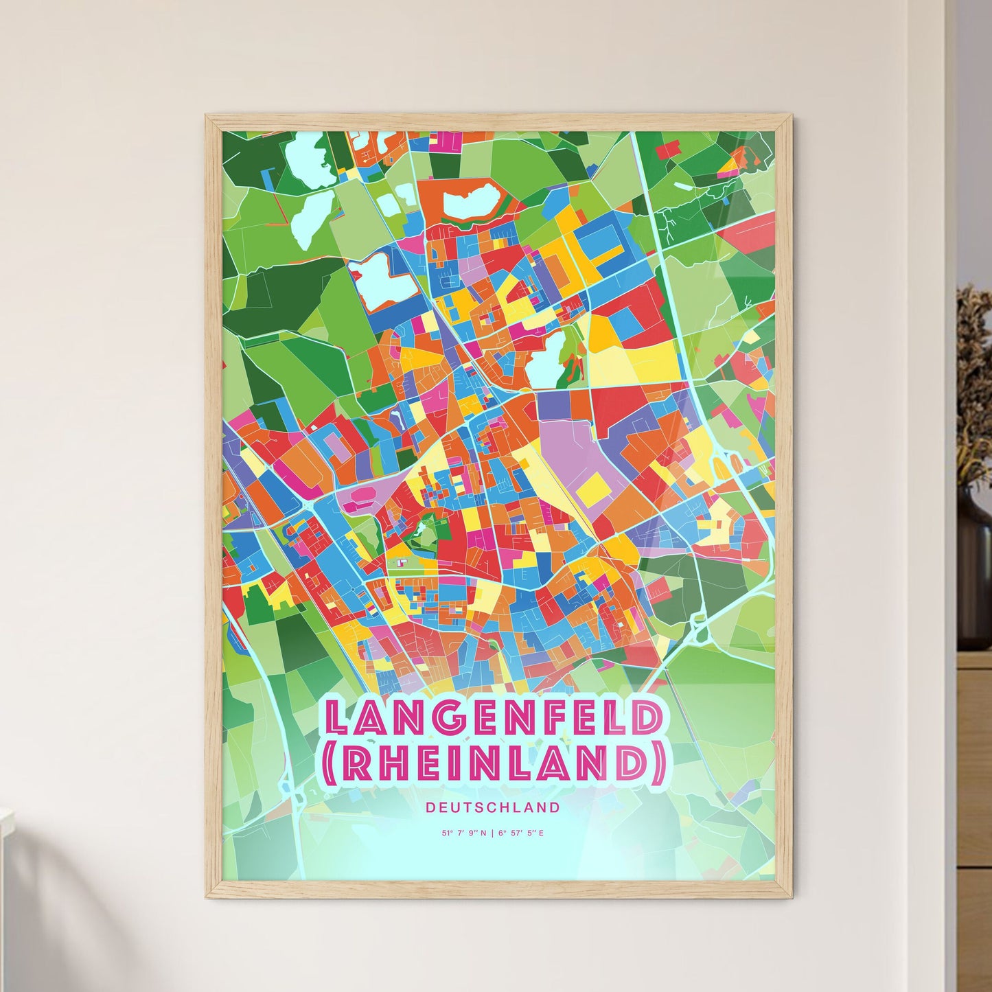 Colorful LANGENFELD (RHEINLAND) GERMANY Fine Art Map Crazy Colors