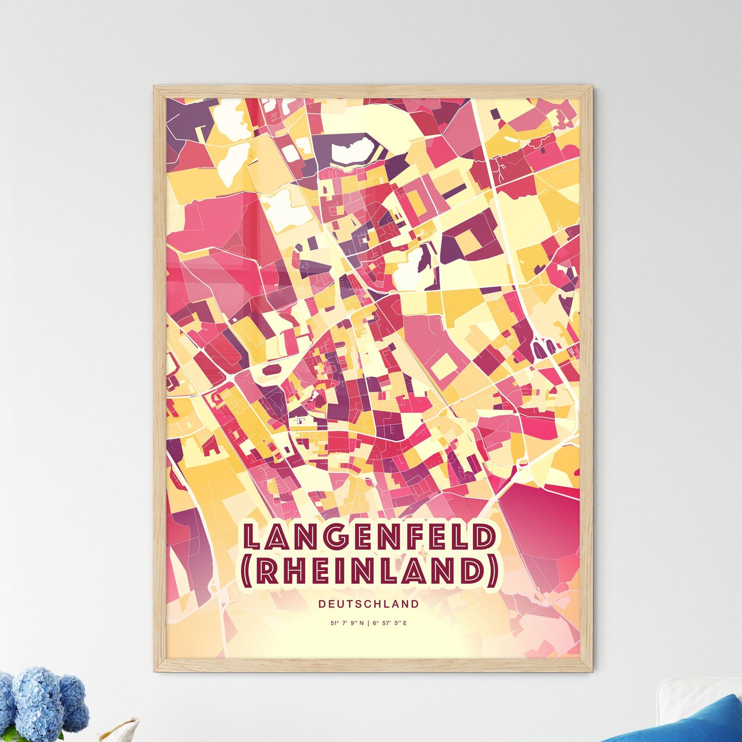 Colorful LANGENFELD (RHEINLAND) GERMANY Fine Art Map Hot Red