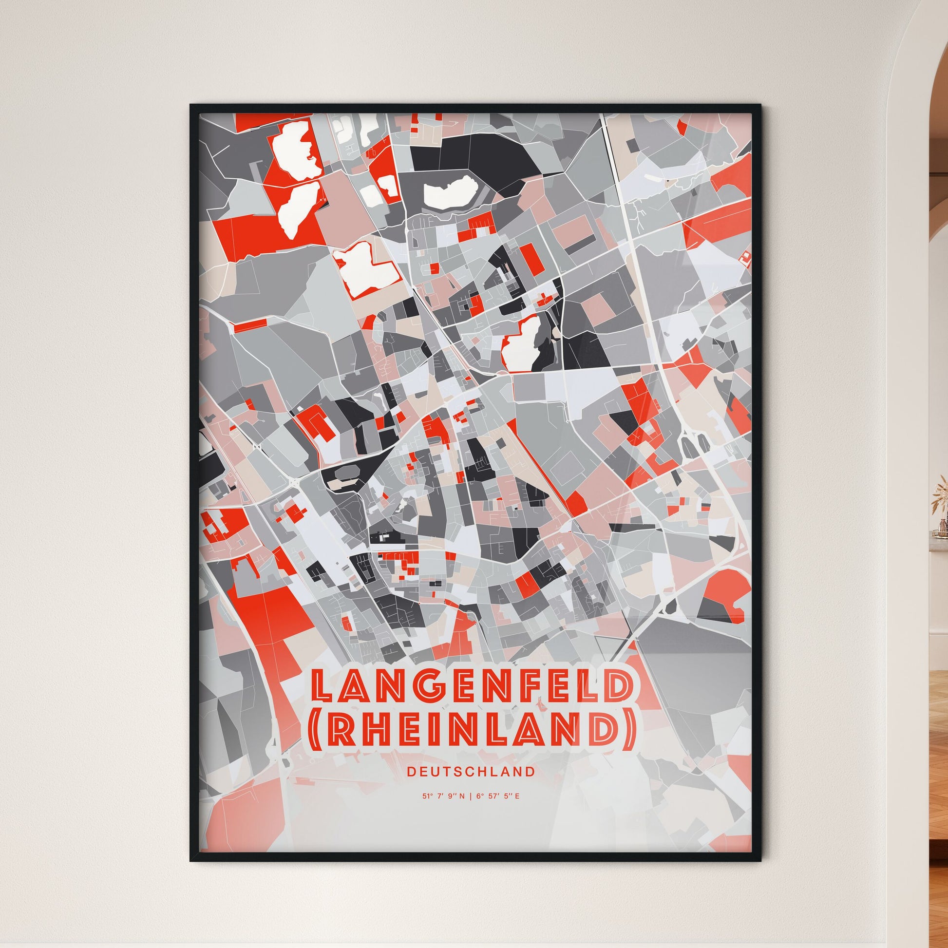 Colorful LANGENFELD (RHEINLAND) GERMANY Fine Art Map Modern