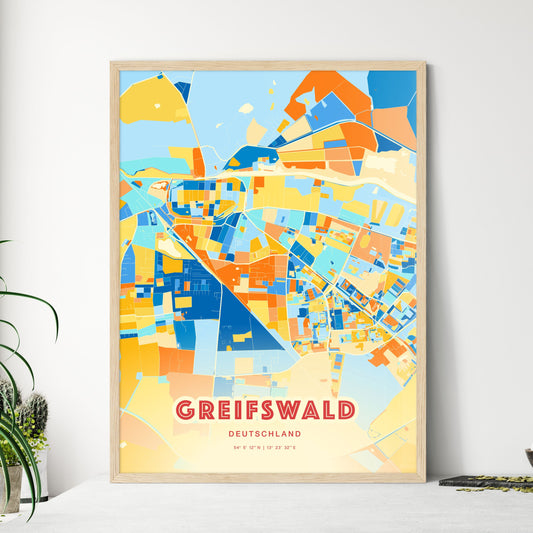 Colorful GREIFSWALD GERMANY Fine Art Map Blue Orange