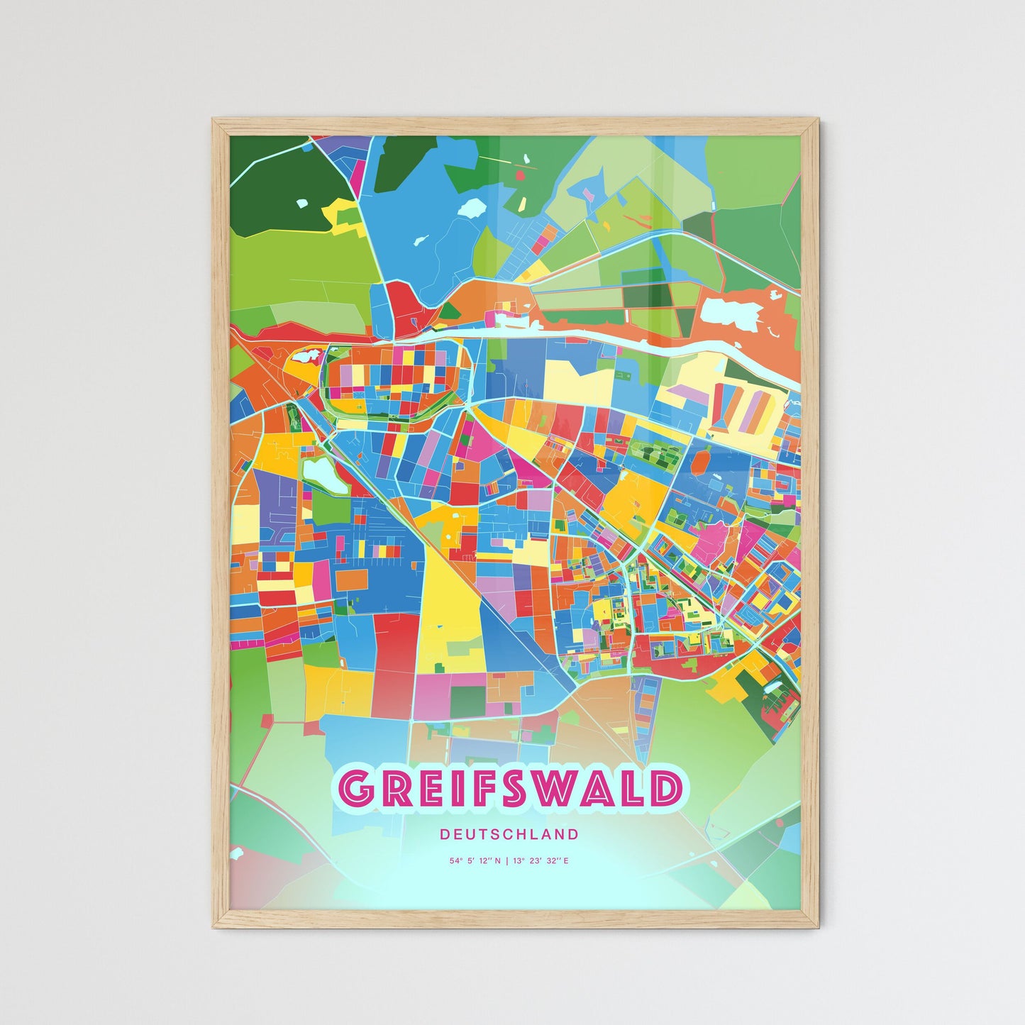 Colorful GREIFSWALD GERMANY Fine Art Map Crazy Colors