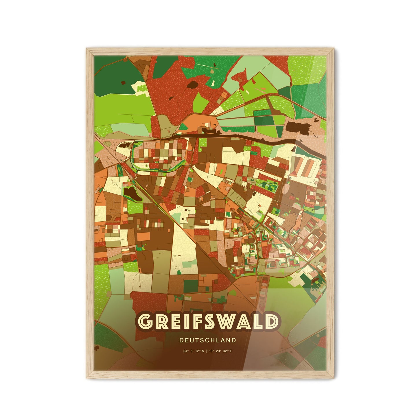 Colorful GREIFSWALD GERMANY Fine Art Map Farmhouse