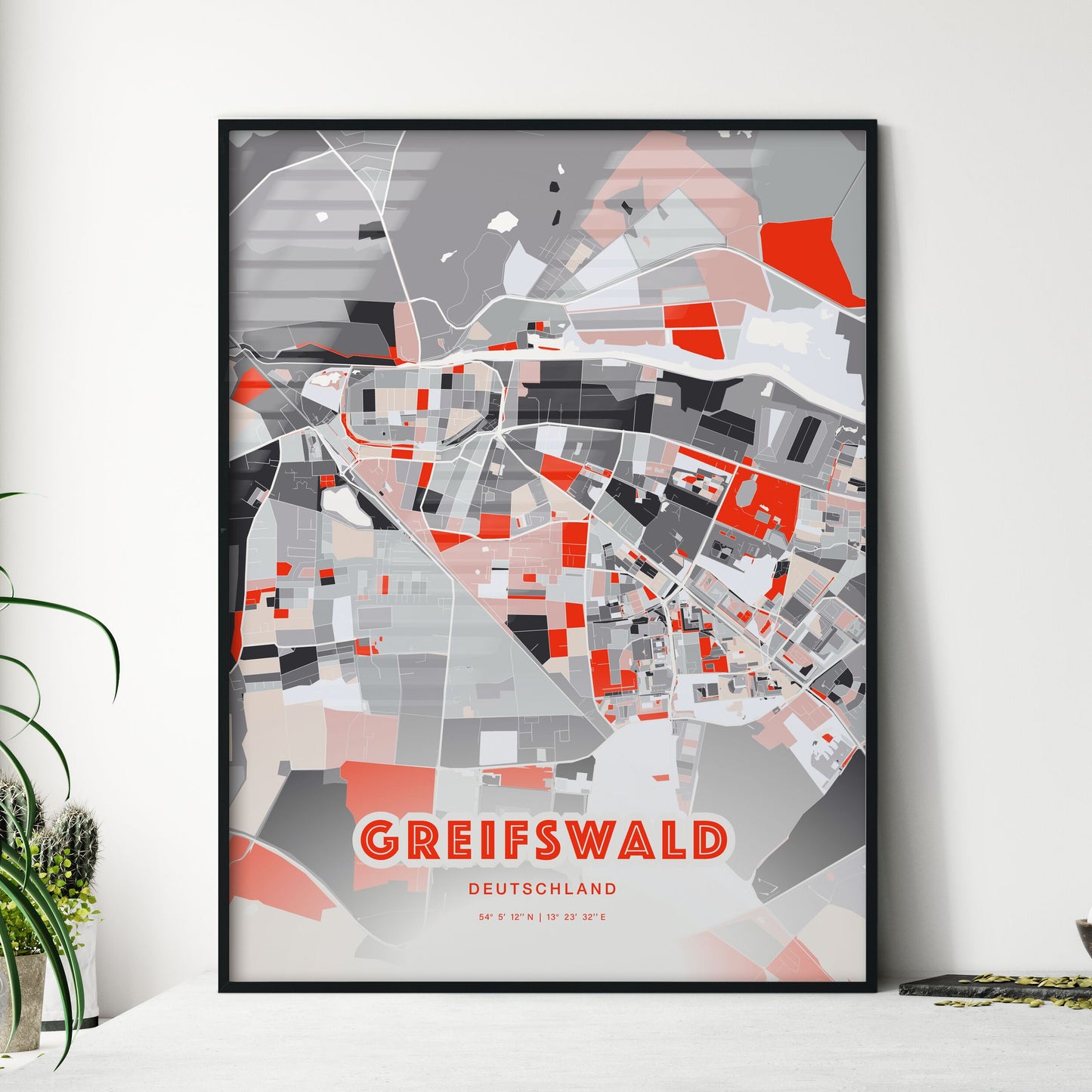 Colorful GREIFSWALD GERMANY Fine Art Map Modern