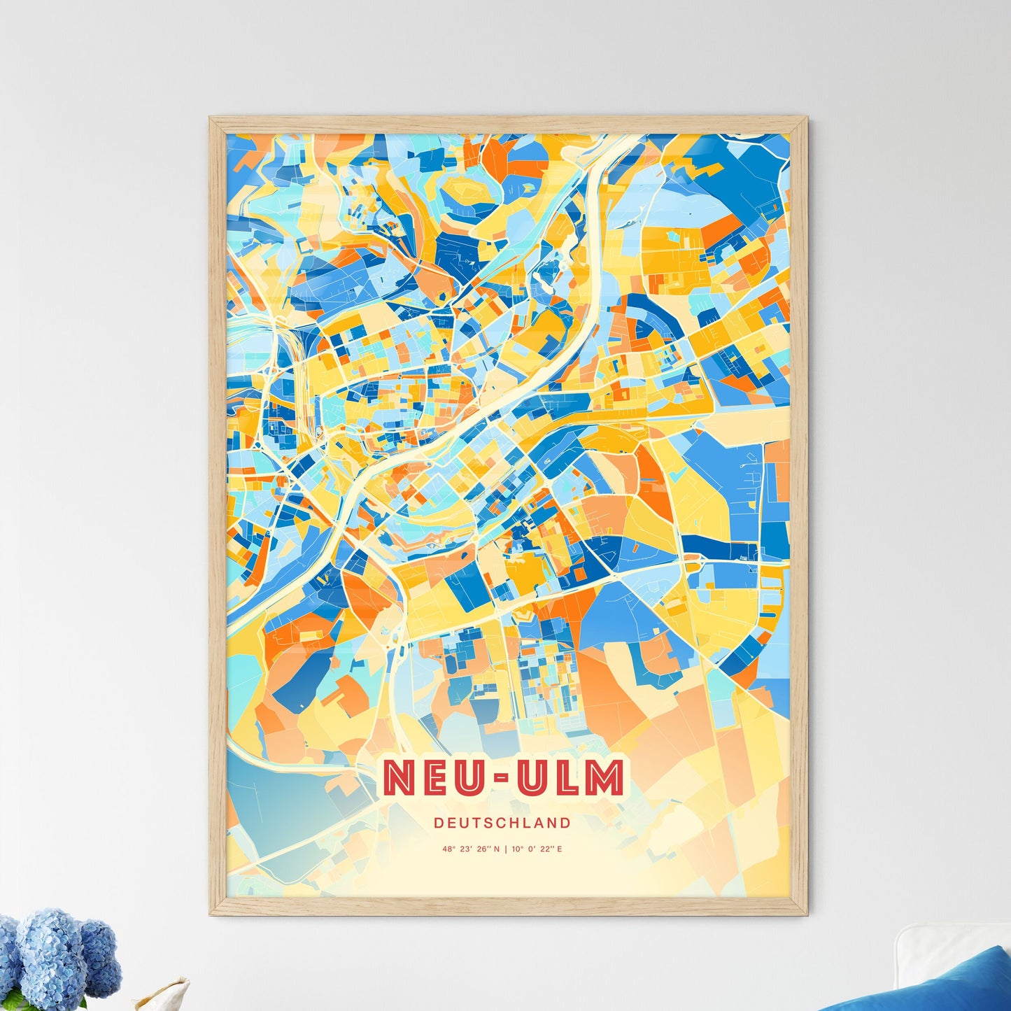 Colorful NEU-ULM GERMANY Fine Art Map Blue Orange