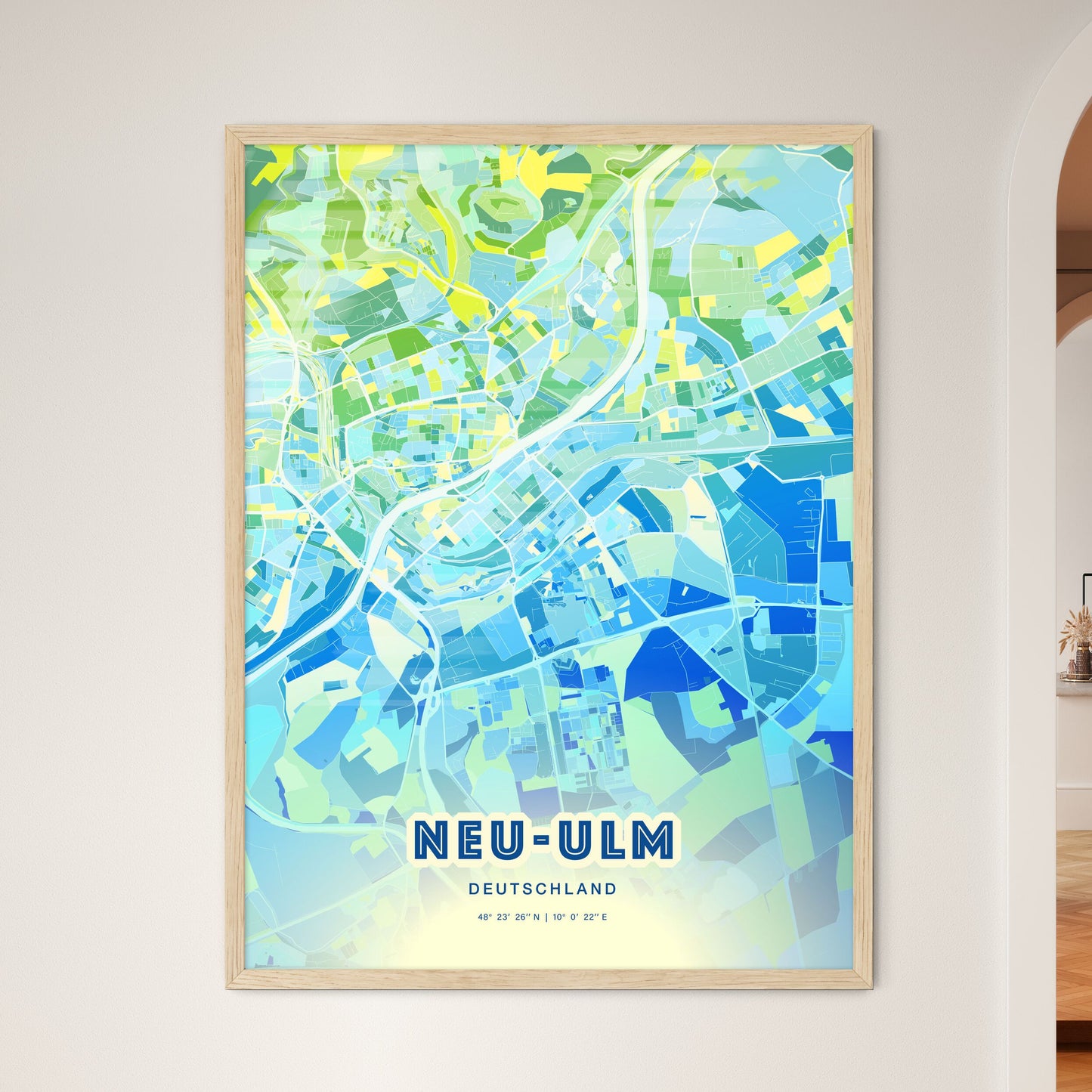 Colorful NEU-ULM GERMANY Fine Art Map Cool Blue