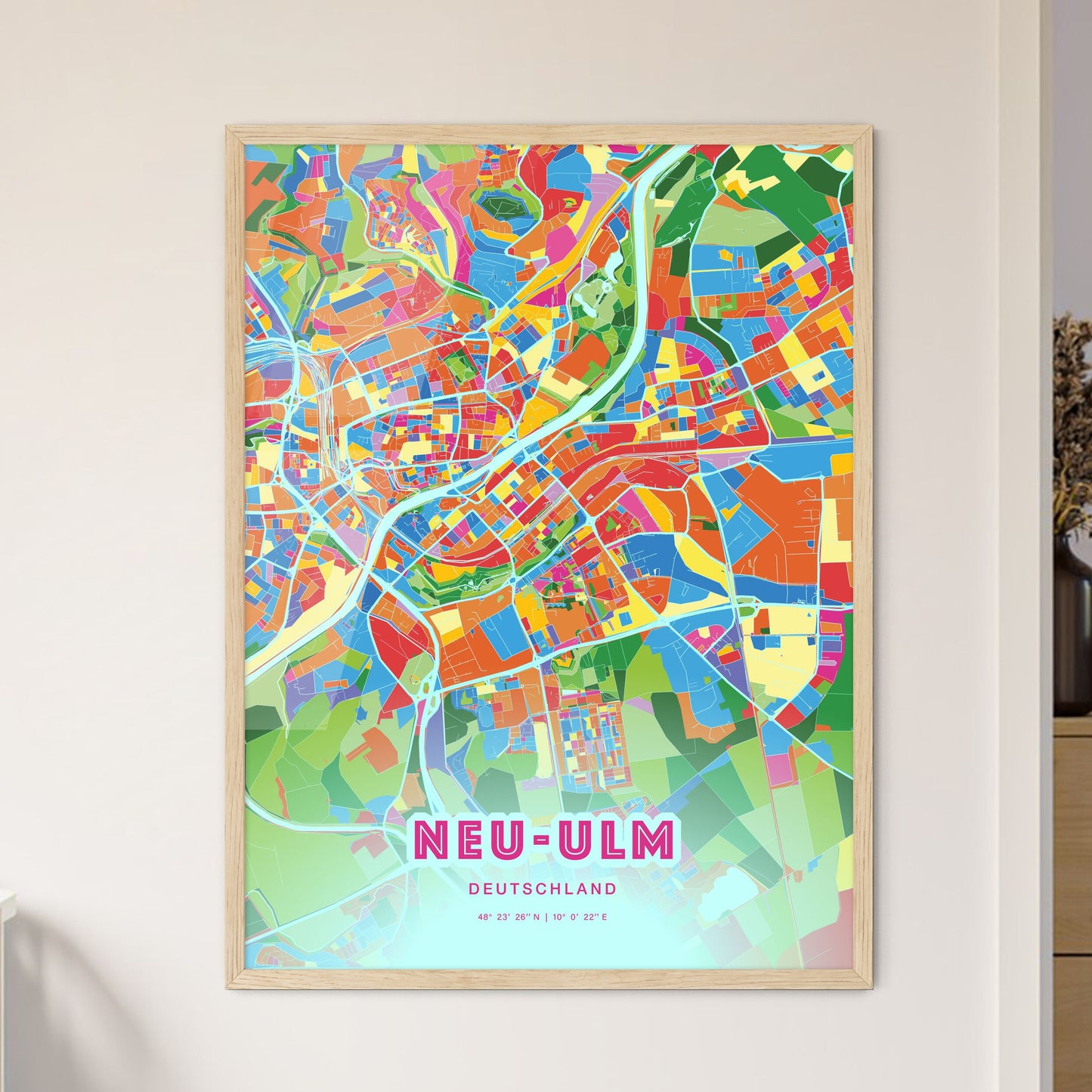 Colorful NEU-ULM GERMANY Fine Art Map Crazy Colors