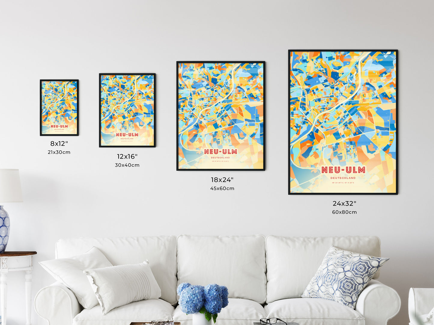 Colorful NEU-ULM GERMANY Fine Art Map Blue Orange