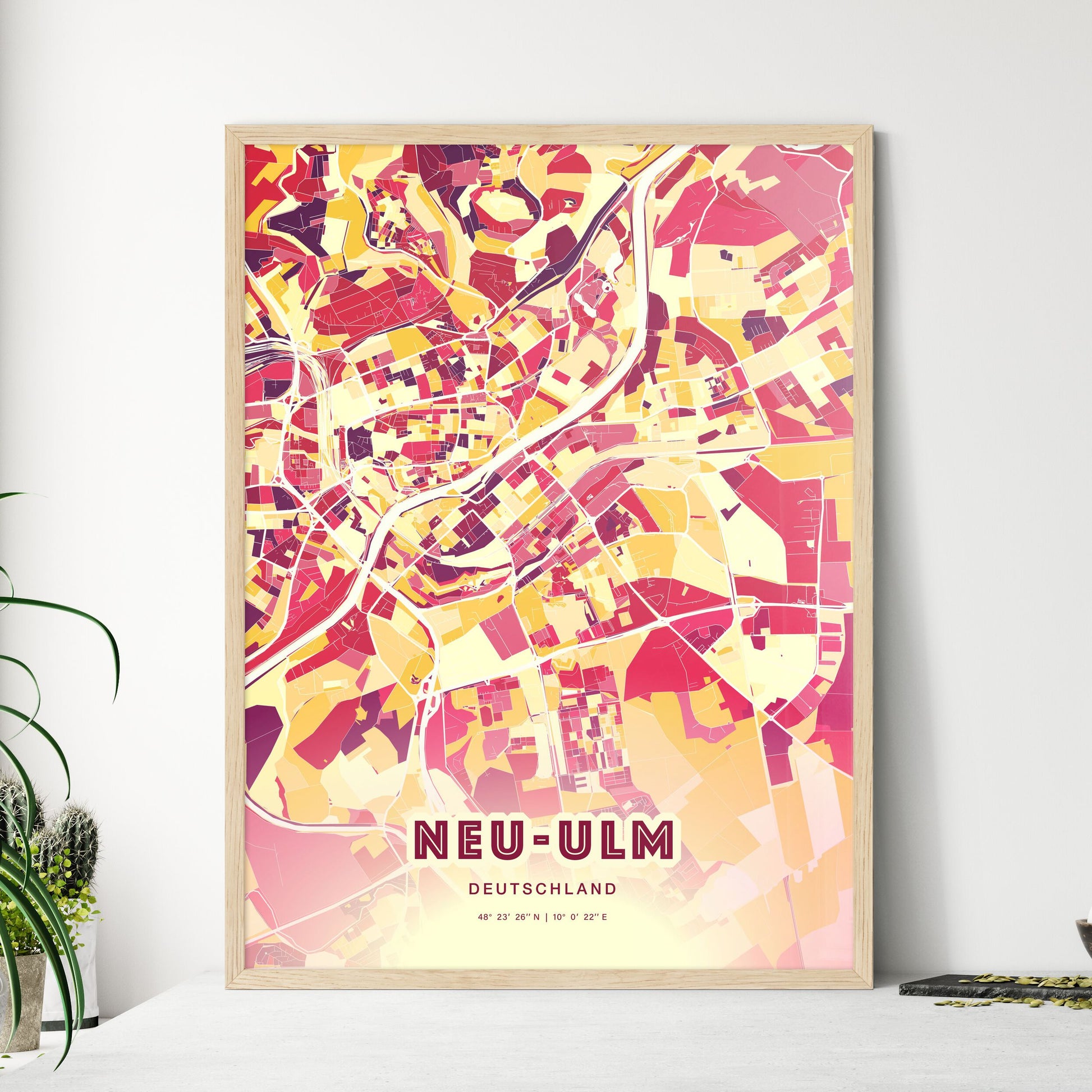 Colorful NEU-ULM GERMANY Fine Art Map Hot Red