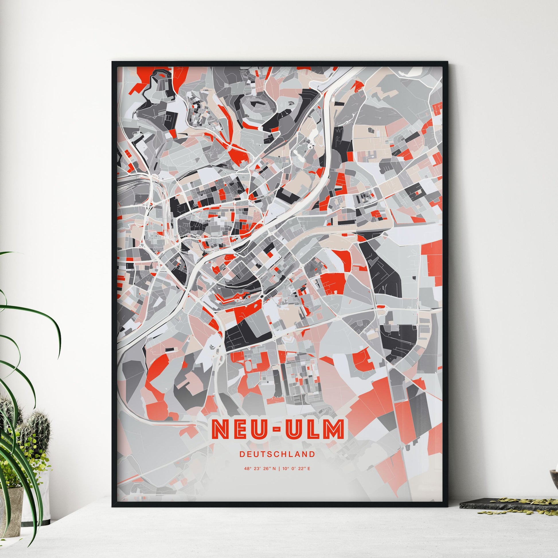 Colorful NEU-ULM GERMANY Fine Art Map Modern