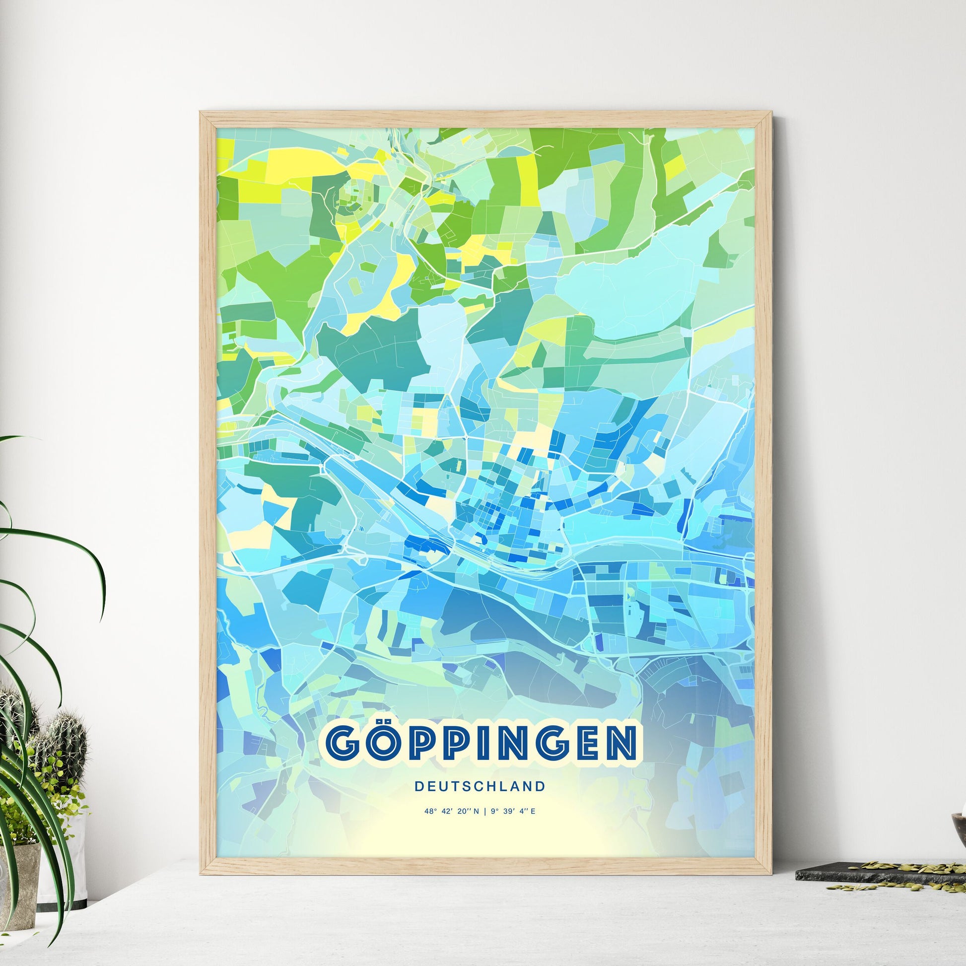 Colorful GOPPINGEN GERMANY Fine Art Map Cool Blue