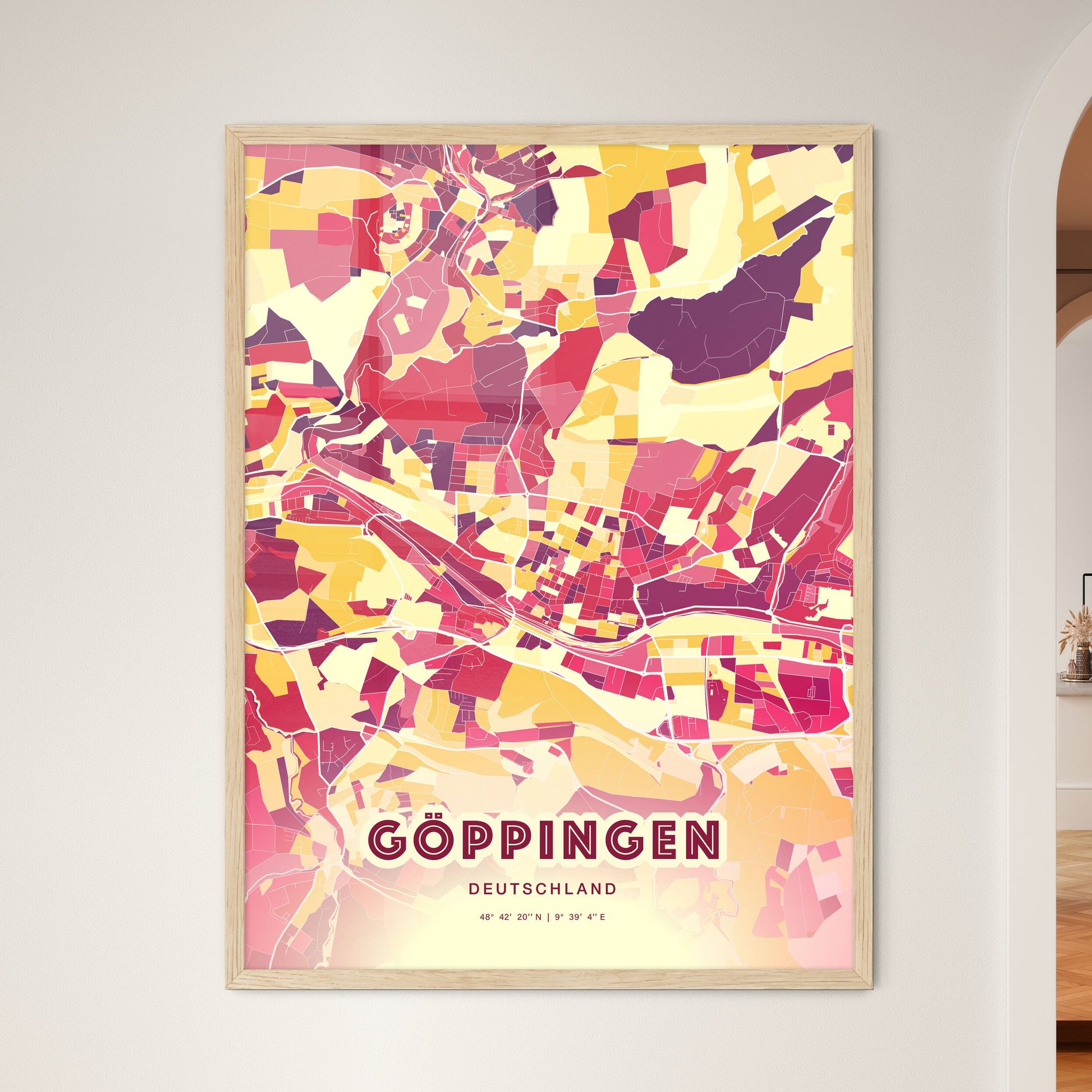 Colorful GOPPINGEN GERMANY Fine Art Map Hot Red