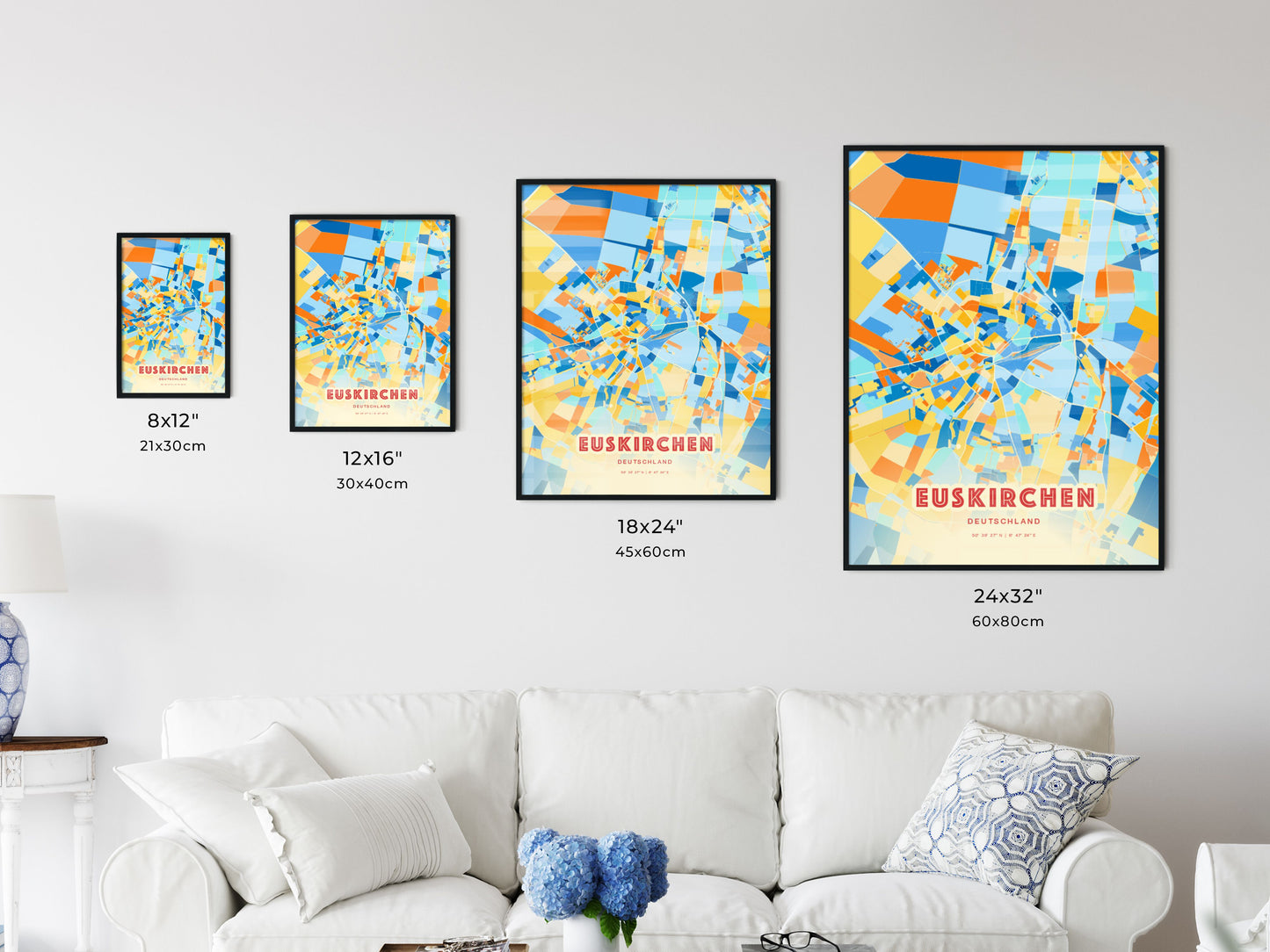 Colorful EUSKIRCHEN GERMANY Fine Art Map Blue Orange