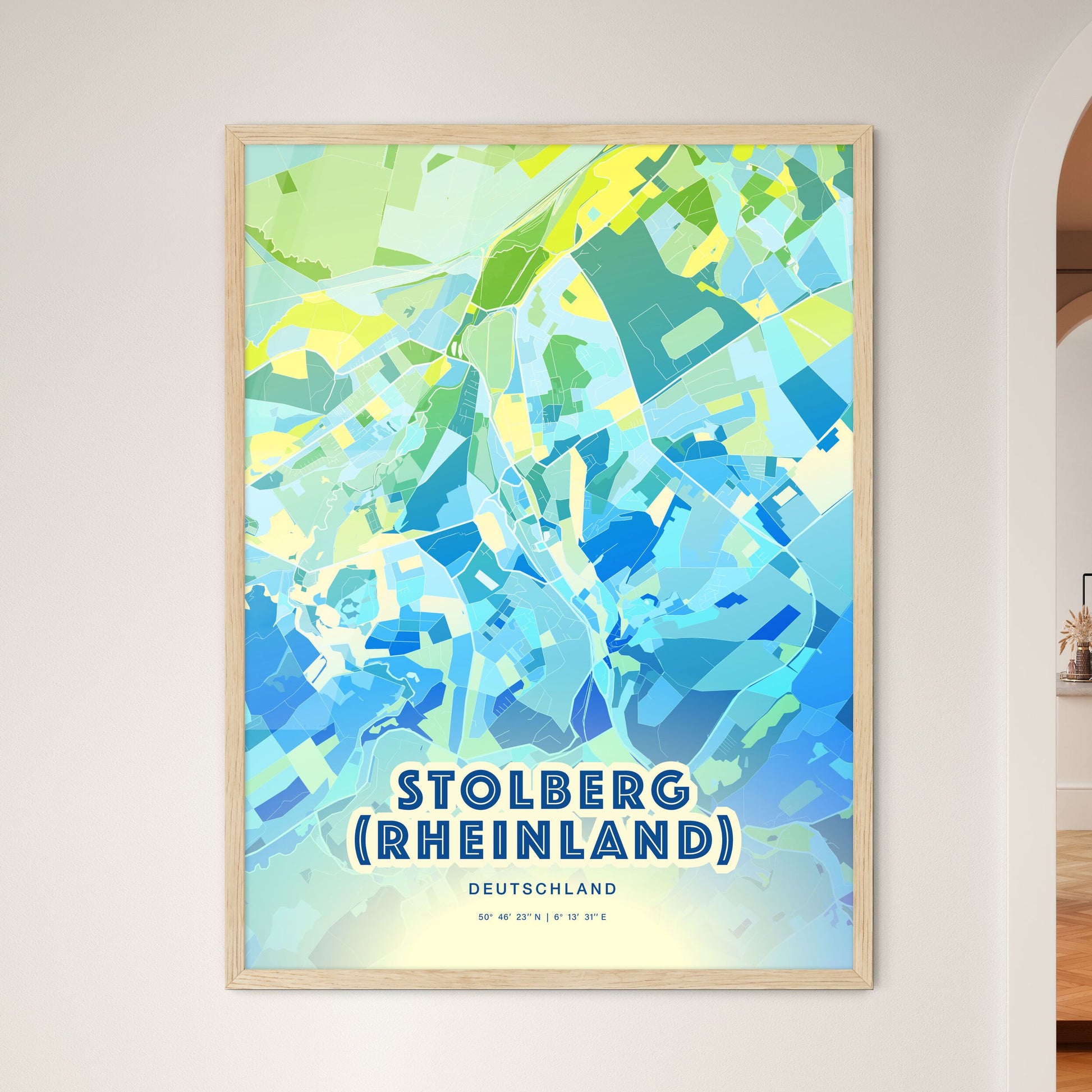 Colorful STOLBERG (RHEINLAND) GERMANY Fine Art Map Cool Blue