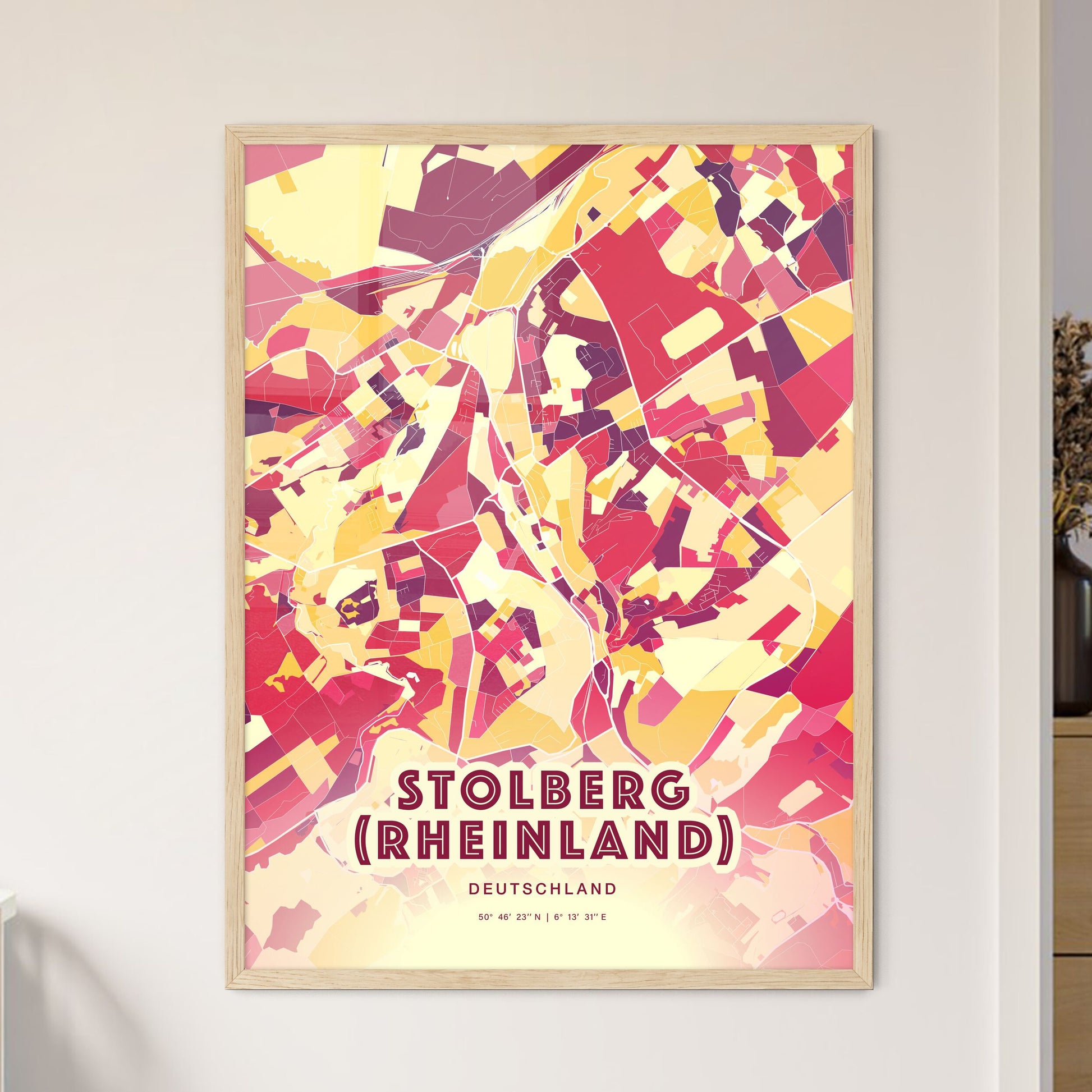 Colorful STOLBERG (RHEINLAND) GERMANY Fine Art Map Hot Red