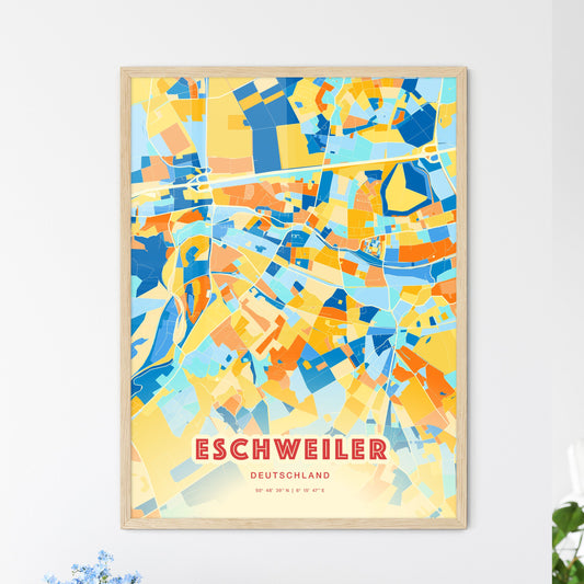 Colorful Eschweiler Germany Fine Art Map Blue Orange