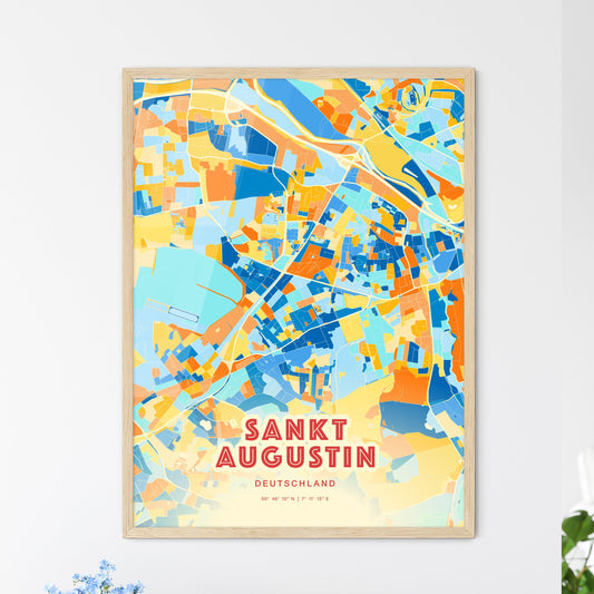 Colorful SANKT AUGUSTIN GERMANY Fine Art Map Blue Orange