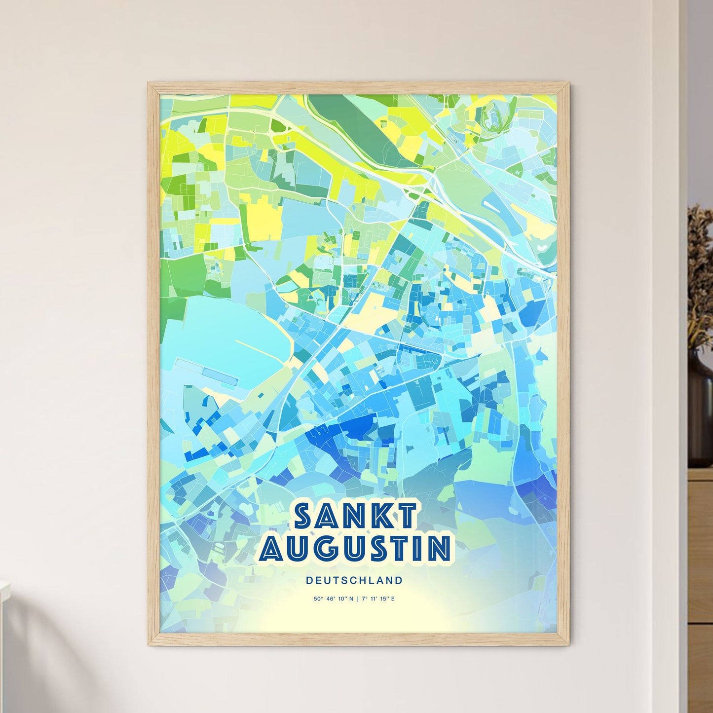 Colorful SANKT AUGUSTIN GERMANY Fine Art Map Cool Blue