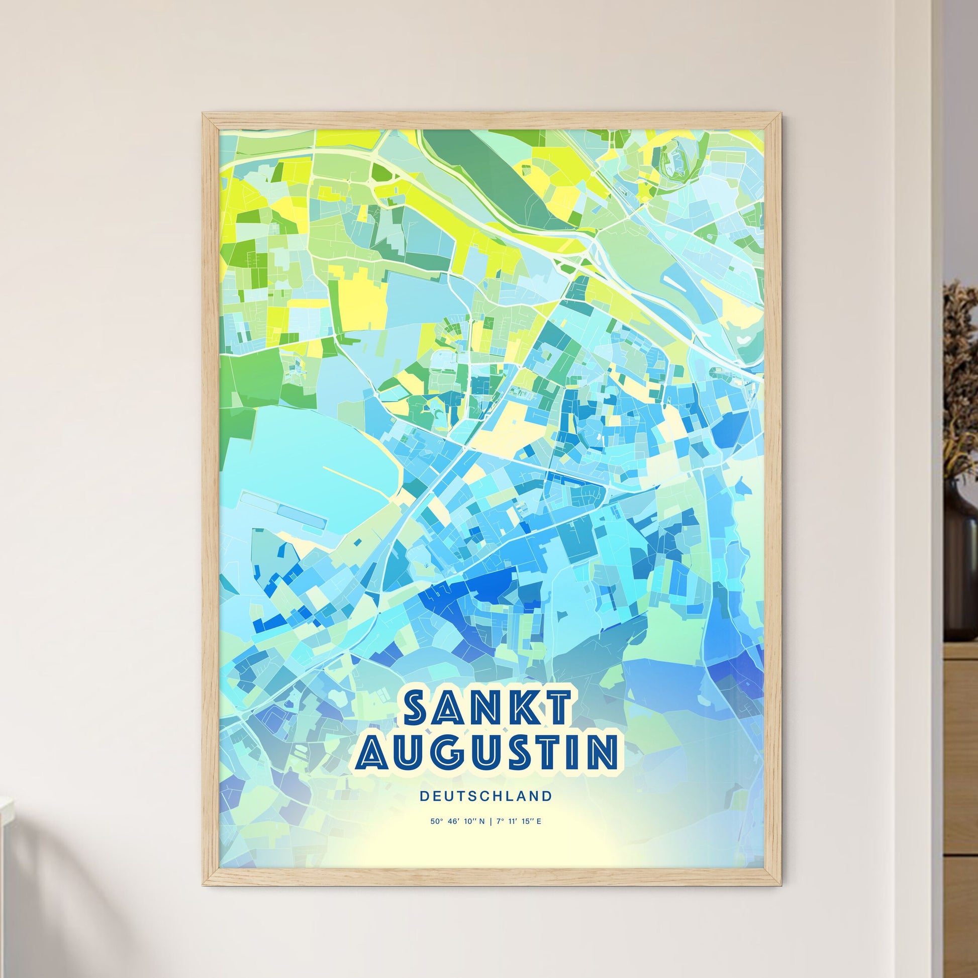 Colorful SANKT AUGUSTIN GERMANY Fine Art Map Cool Blue