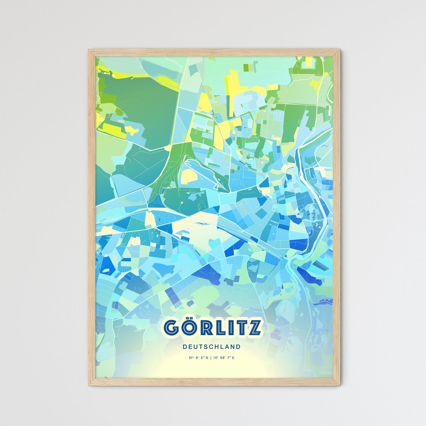 Colorful GORLITZ GERMANY Fine Art Map Cool Blue