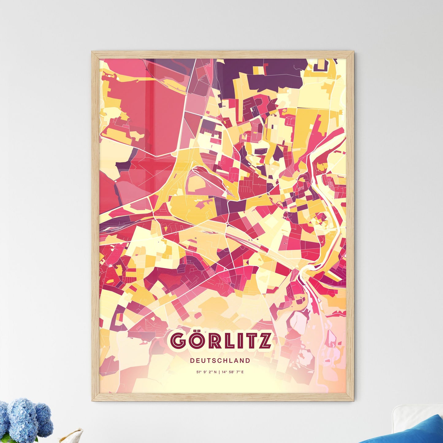 Colorful GORLITZ GERMANY Fine Art Map Hot Red