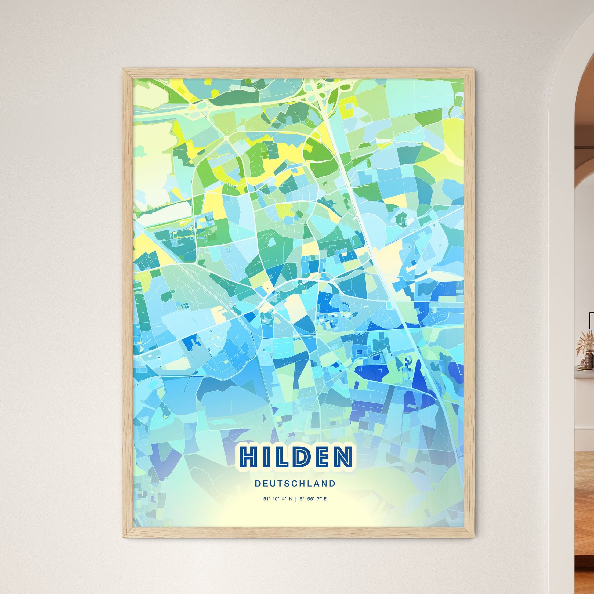 Colorful HILDEN GERMANY Fine Art Map Cool Blue